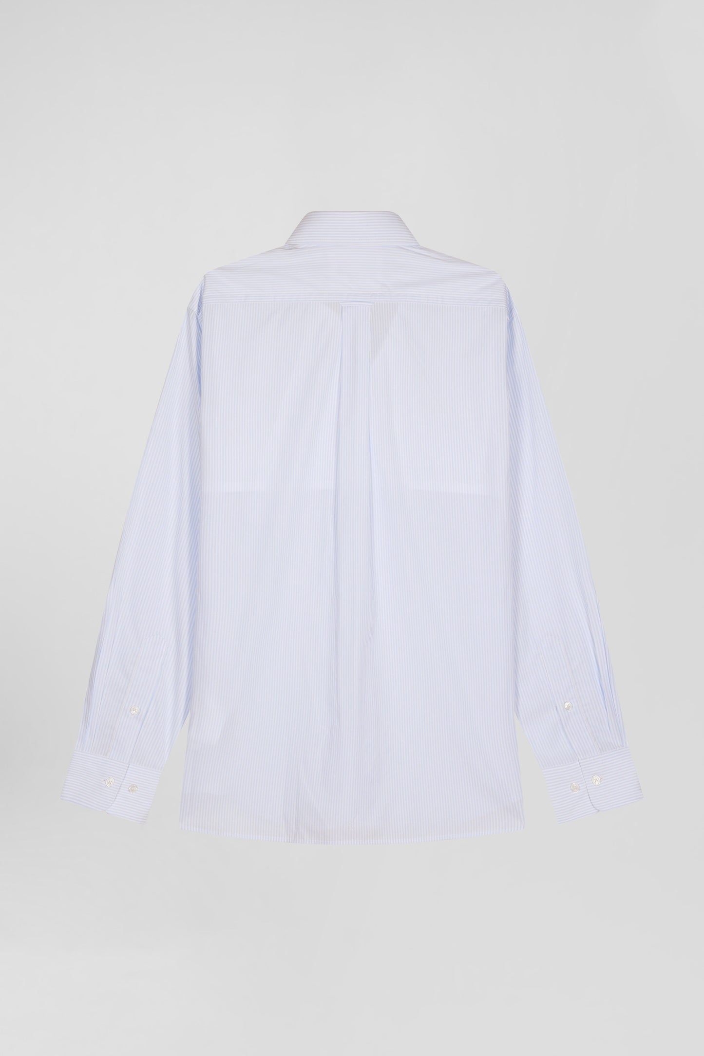 Regular sky blue cotton jacquard shirt with baton stripes