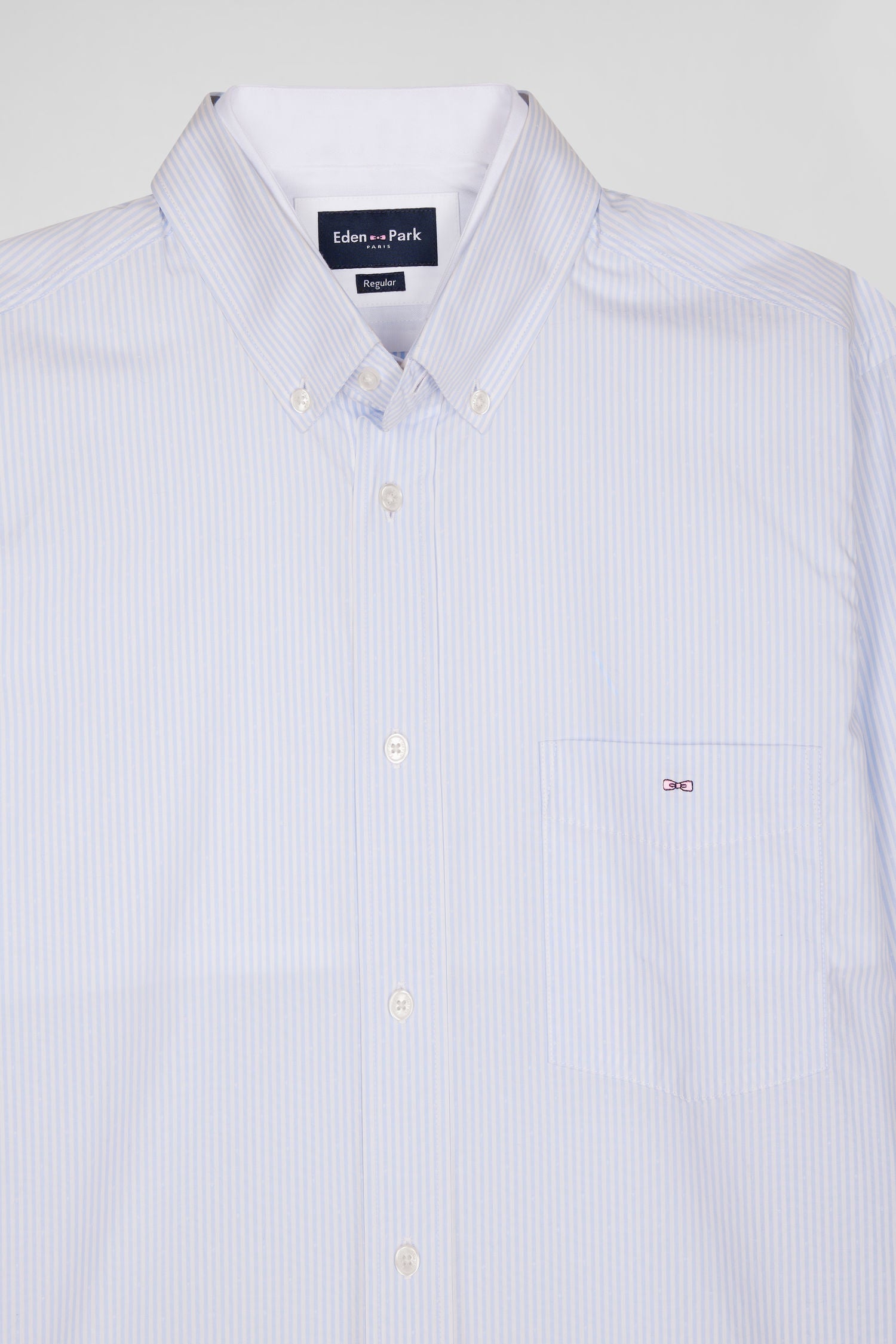 Regular sky blue cotton jacquard shirt with baton stripes