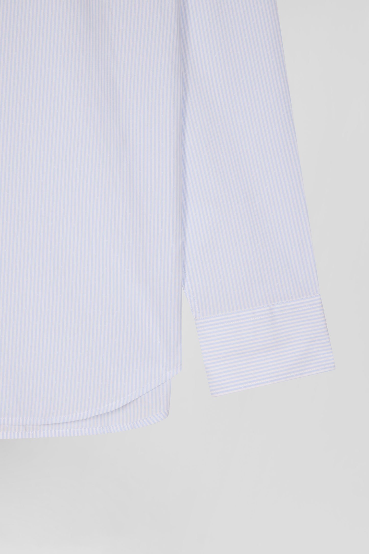 Regular sky blue cotton jacquard shirt with baton stripes