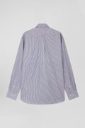 Regular navy blue cotton jacquard shirt with baton stripes