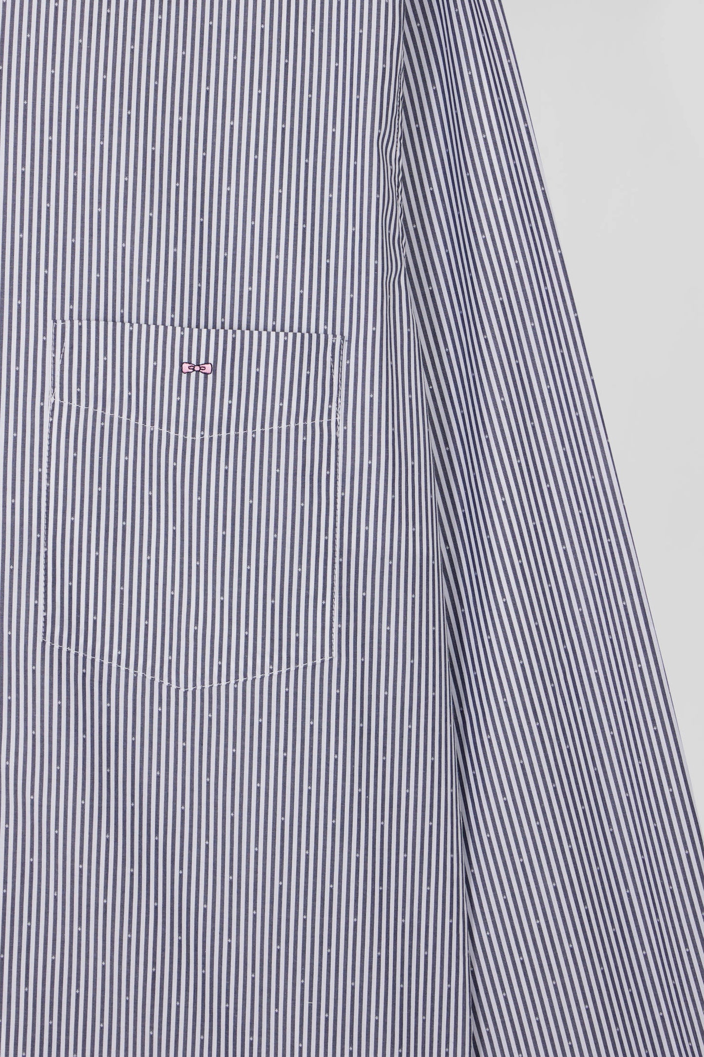 Regular navy blue cotton jacquard shirt with baton stripes