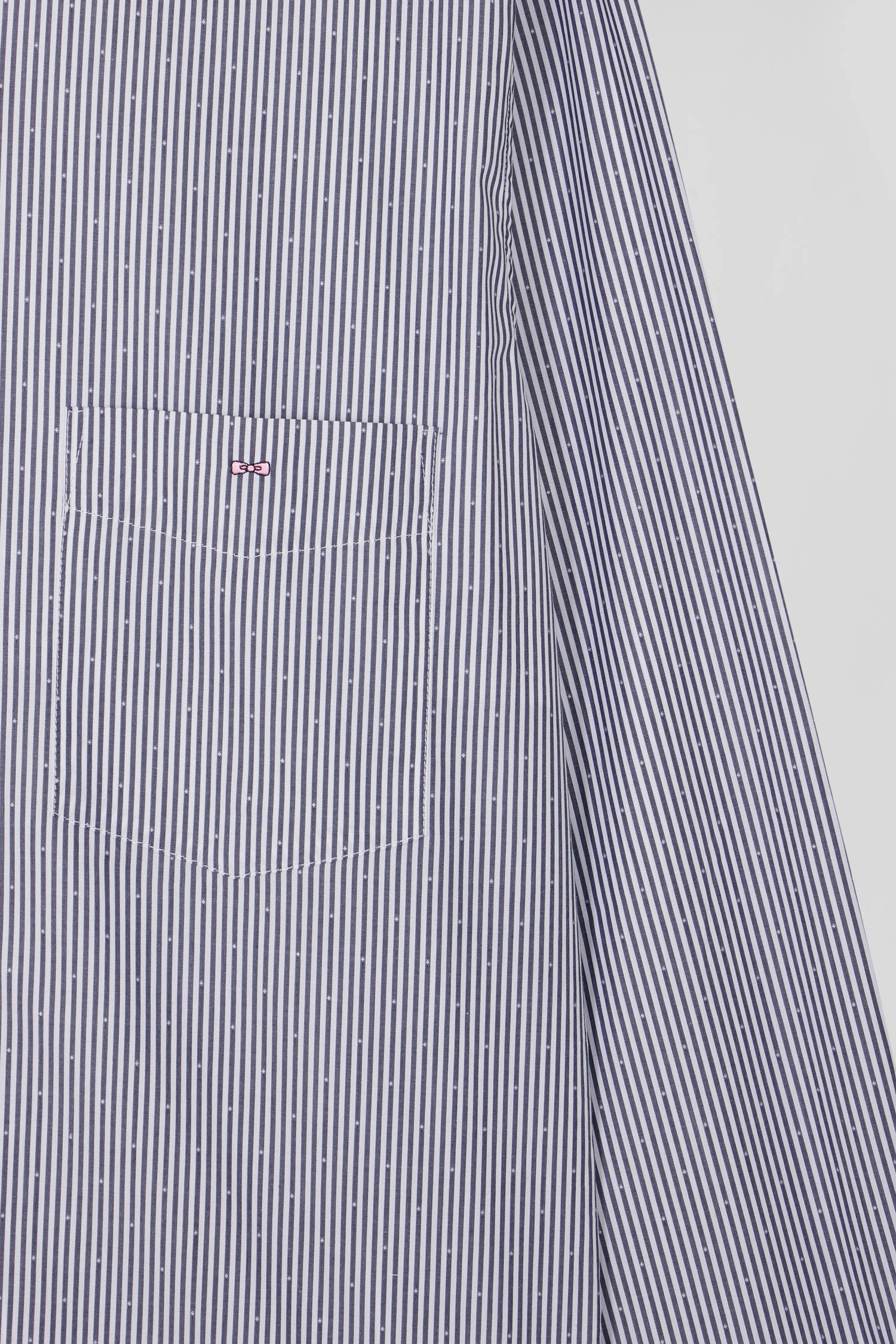 Regular navy blue cotton jacquard shirt with baton stripes