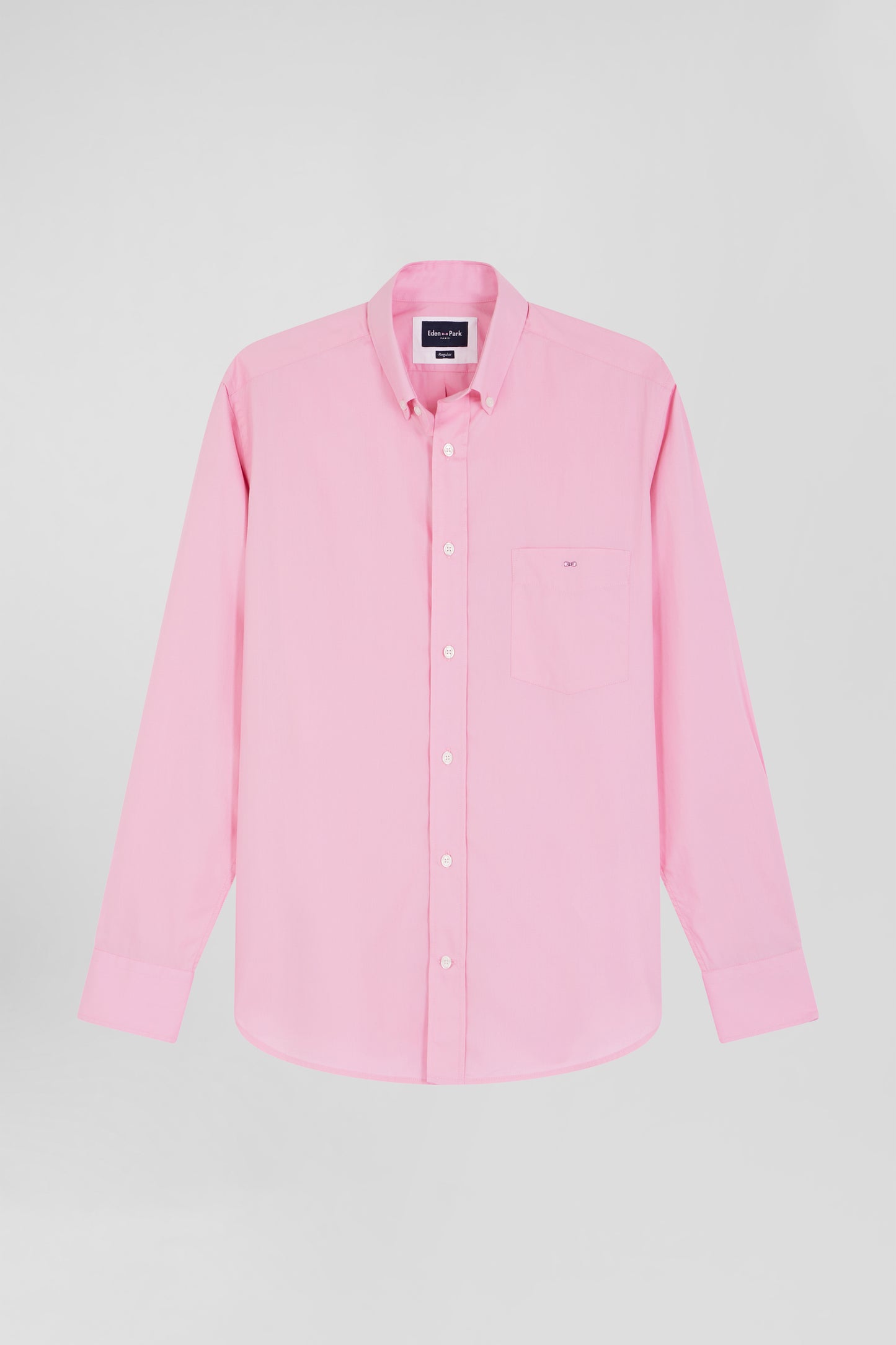 Regular plain pink cotton poplin shirt