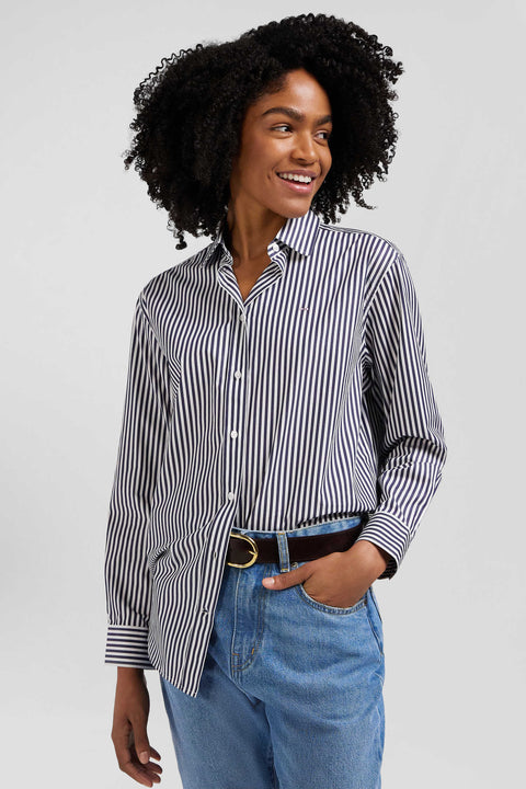 Relaxed navy blue striped cotton shirt - Image 3