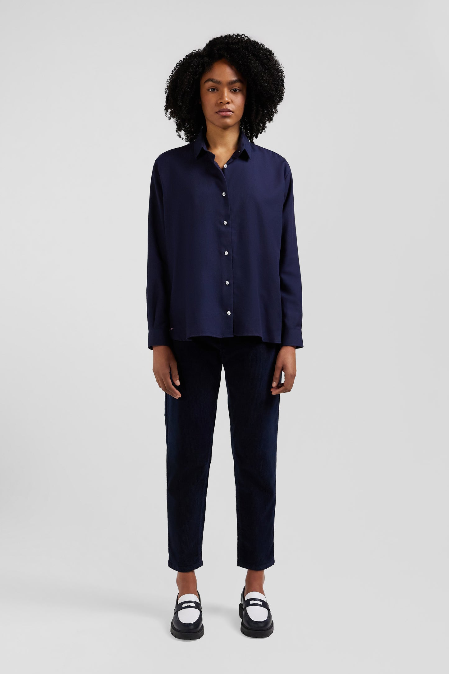 Chemise en coton et cachemire indigo coupe Oversized