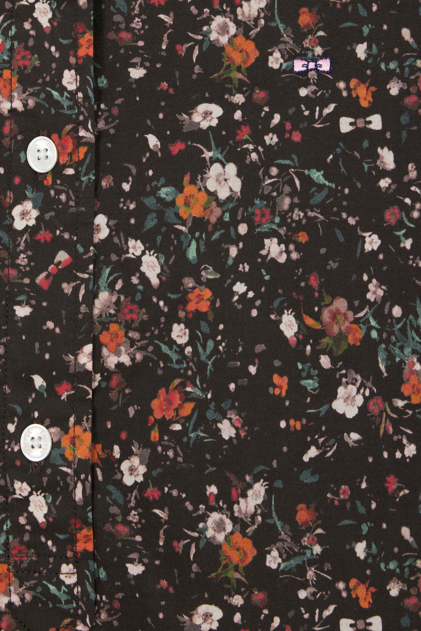 Chemise sans col en popeline de coton noir microimprimé floral coupe Regular