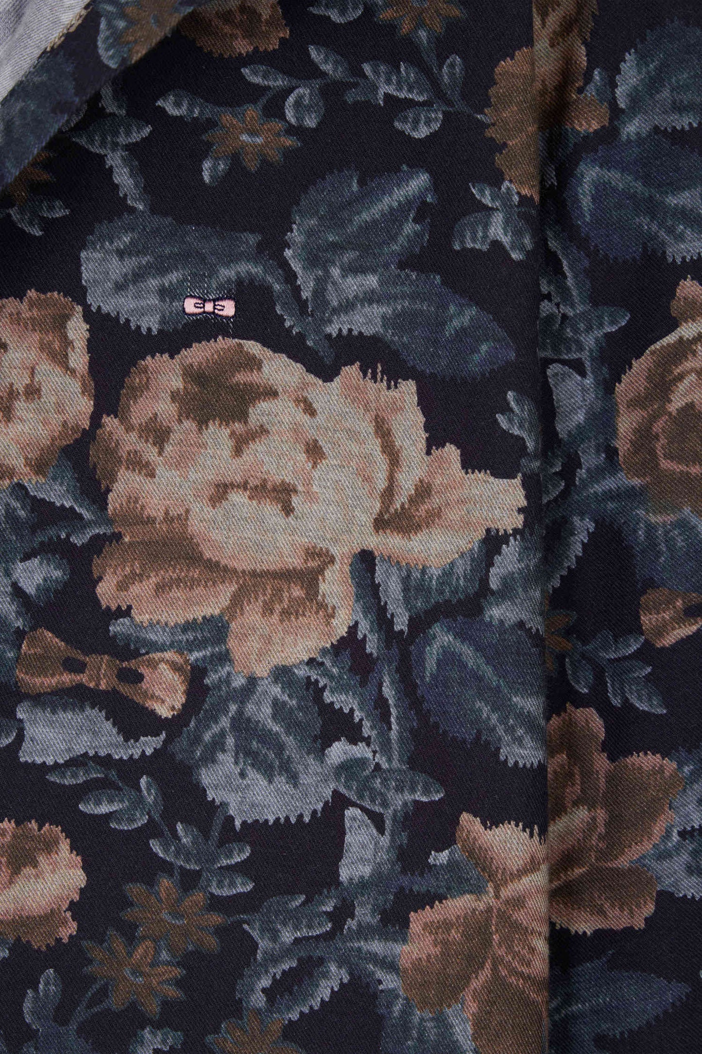 Relax navy blue floral print cotton flannel shirt
