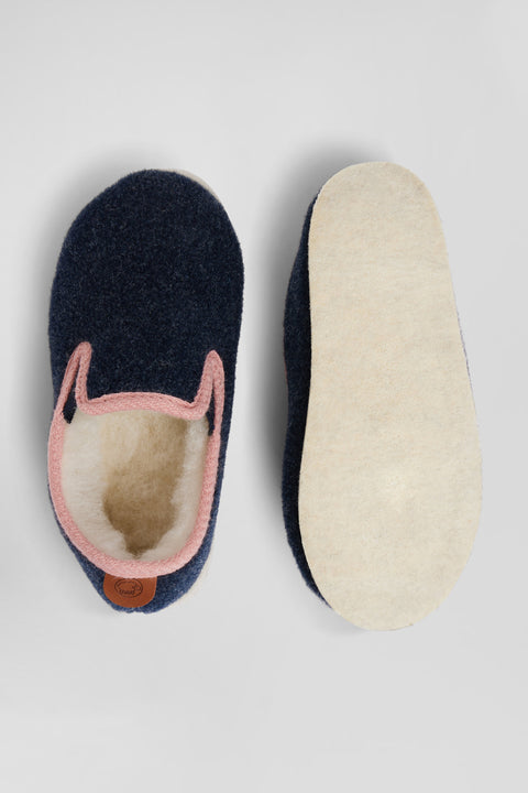 Kids navy blue felt and shearling slippers - Image 3