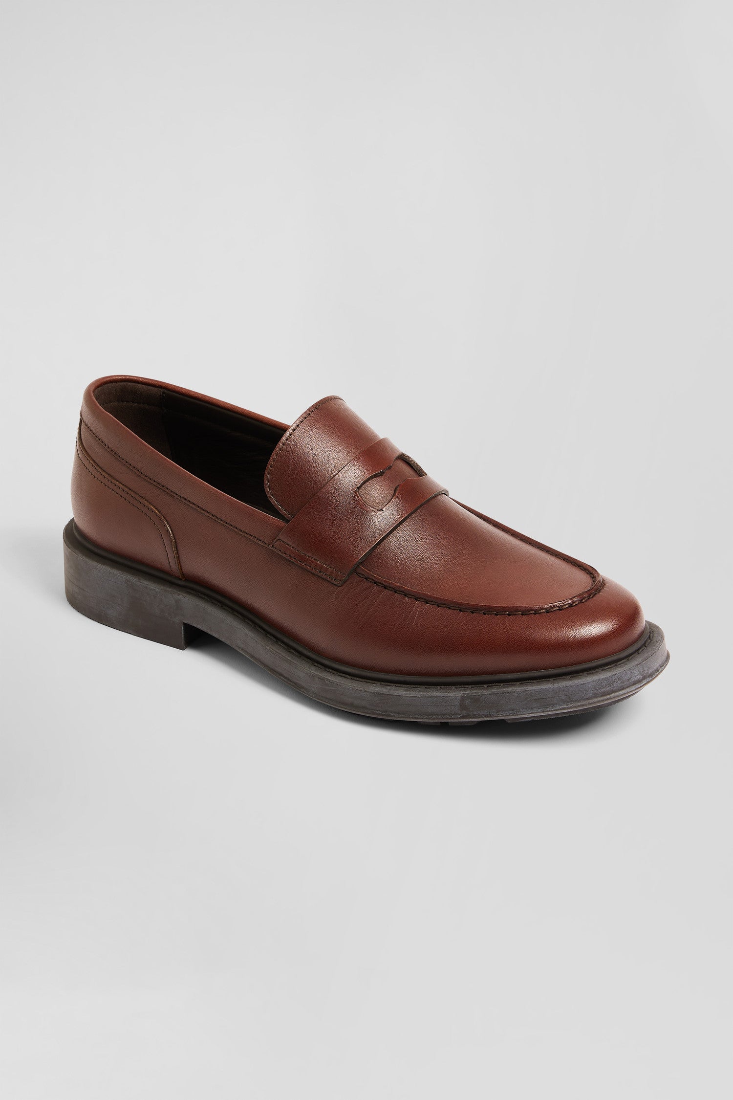 Brown polished leather loafers