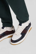 Navy blue and burgundy leather sneakers