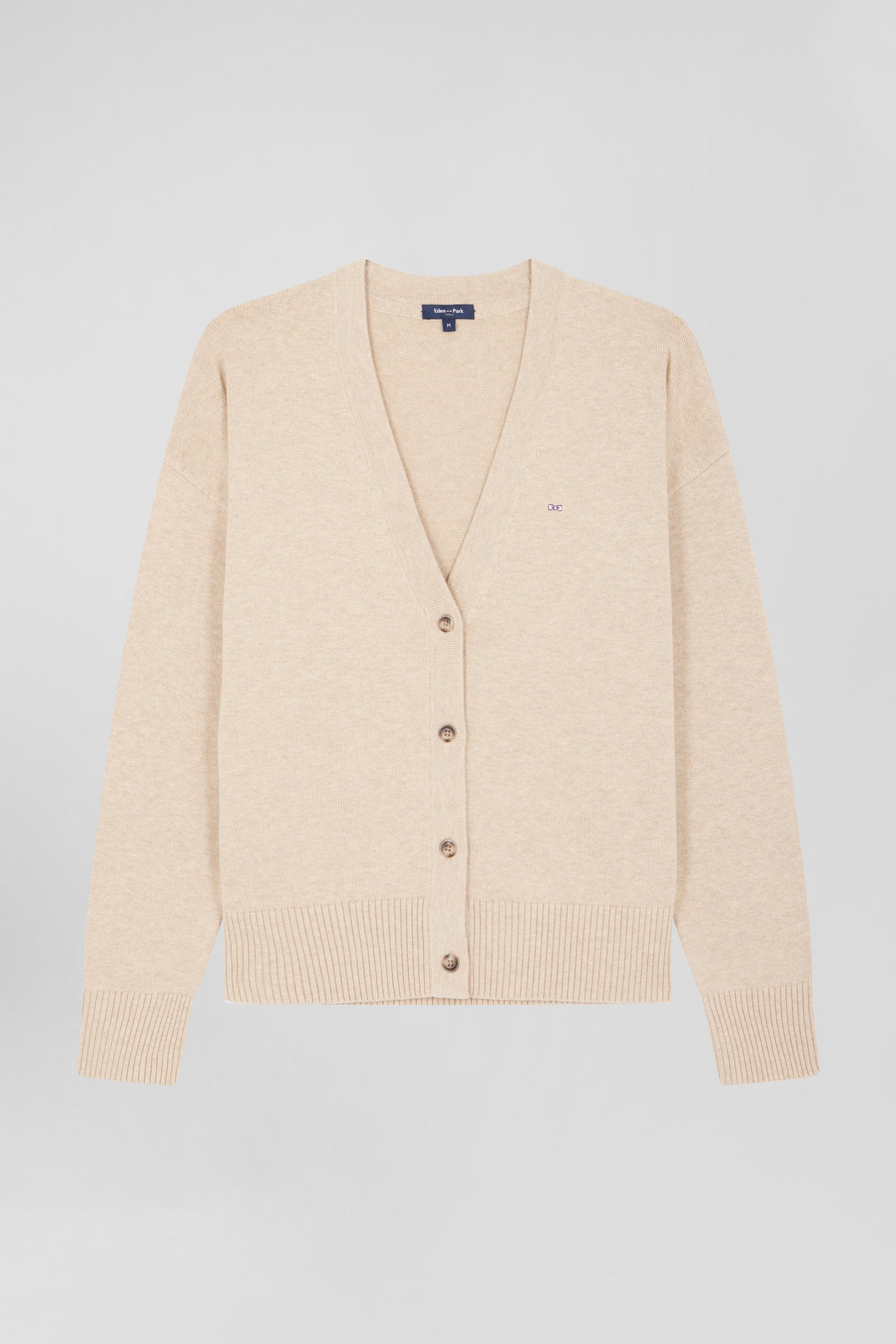 Cardigan en laine et coton beige coupe Relaxed