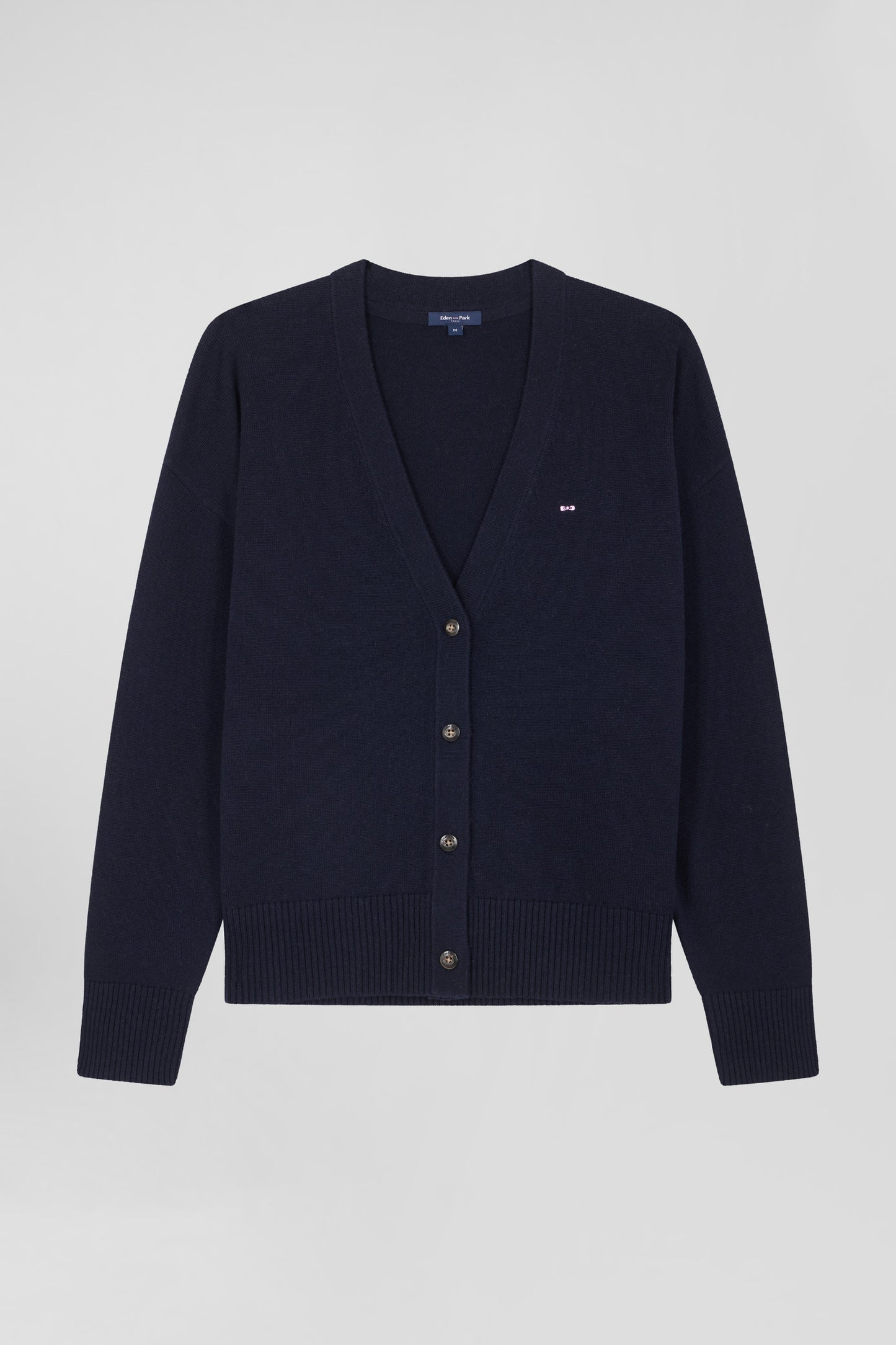 Cardigan en laine et coton bleu marine coupe Relaxed