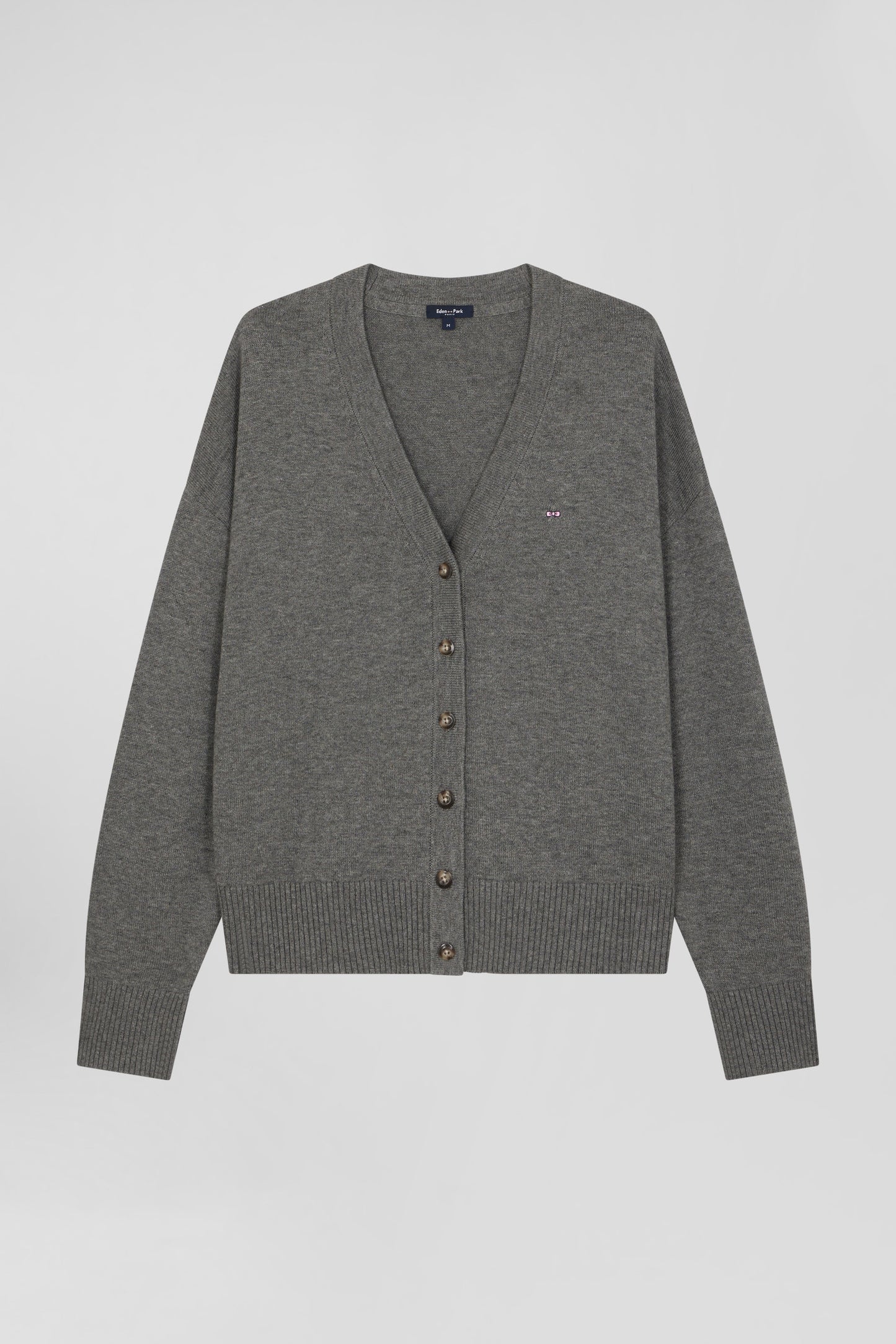 Cardigan en laine et coton gris chiné coupe Relaxed