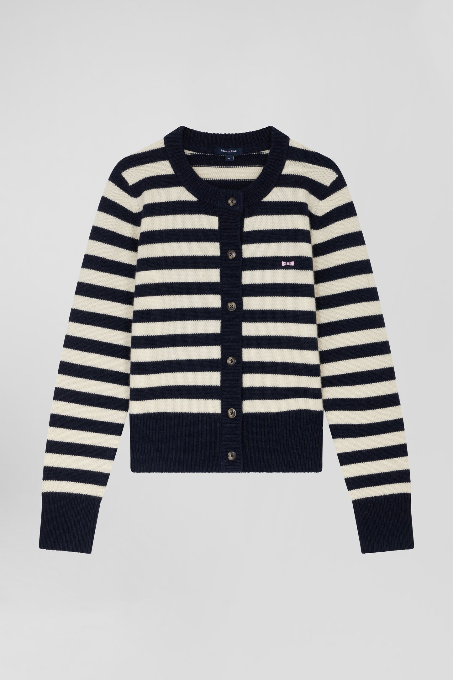 Regular navy blue and cashmere sailor striped cardigan