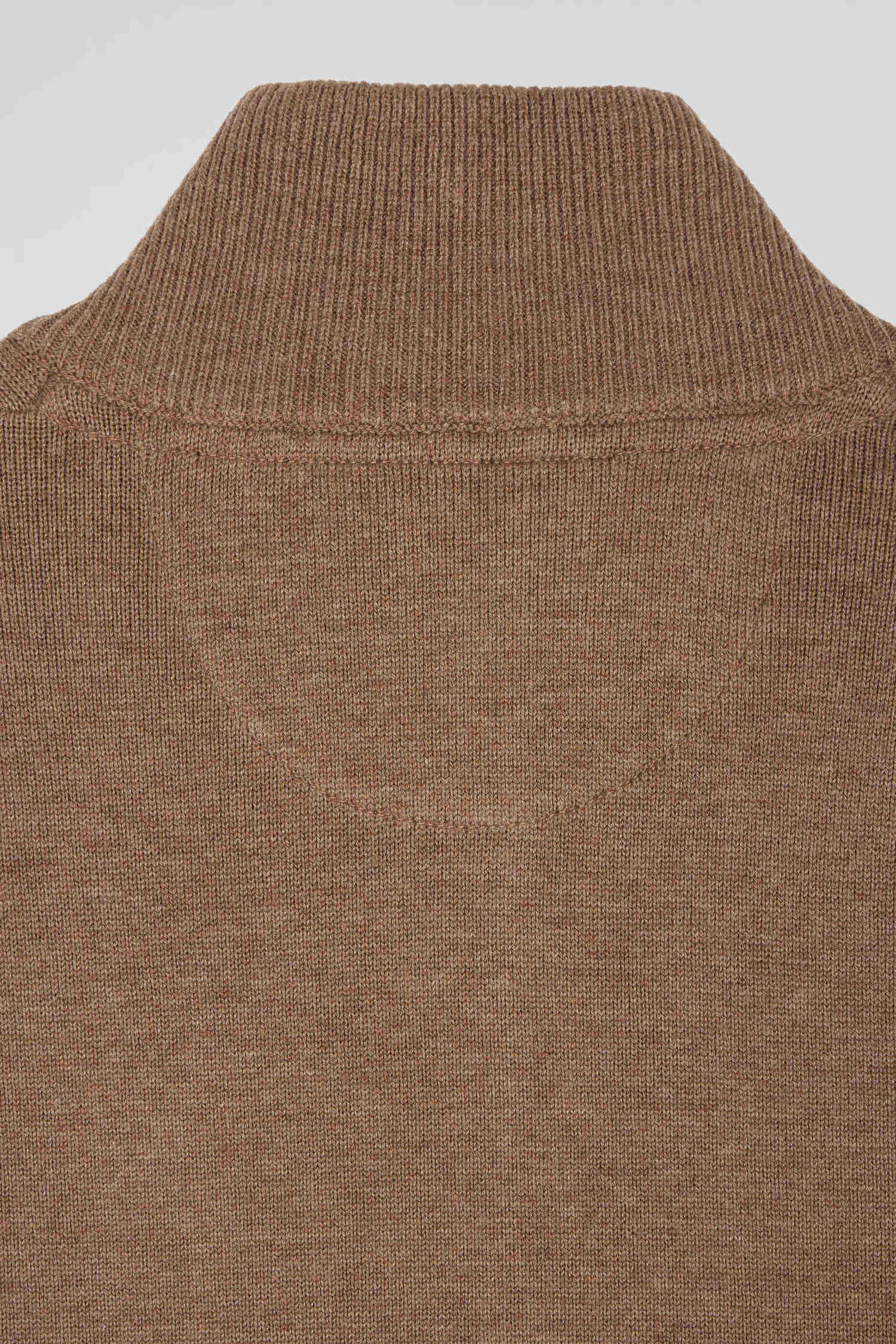 Regular camel plain wool and cotton zipped cardigan