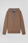 Regular brown wool and cotton knitted zip-up jumper