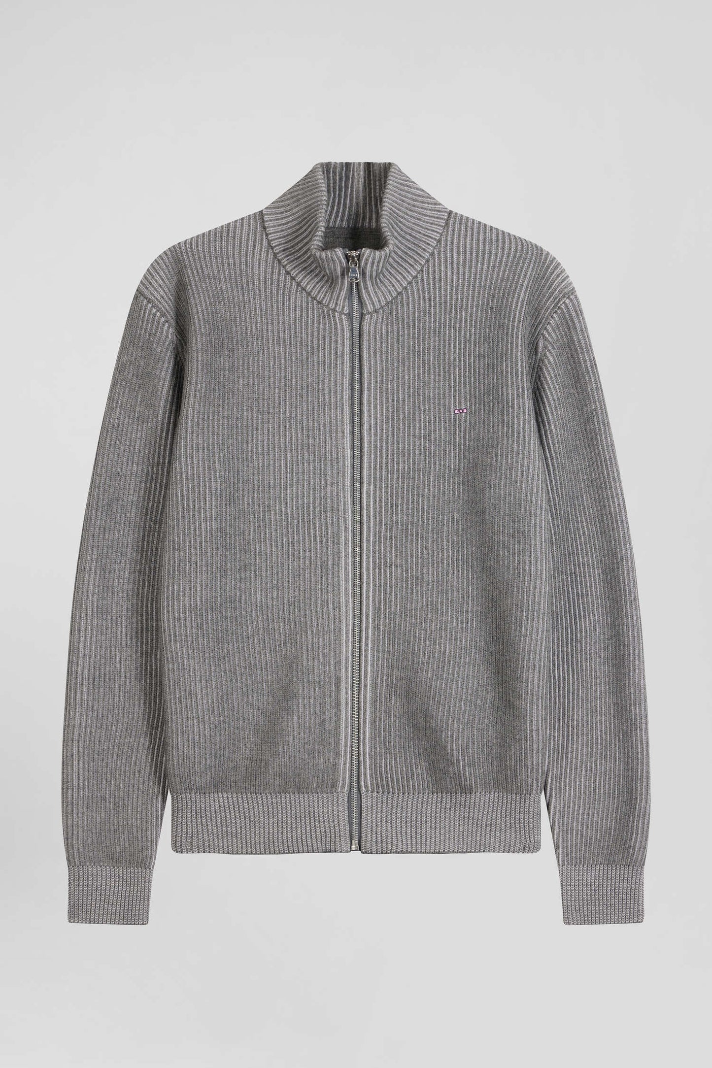 Regular grey wool and cotton zipped cardigan