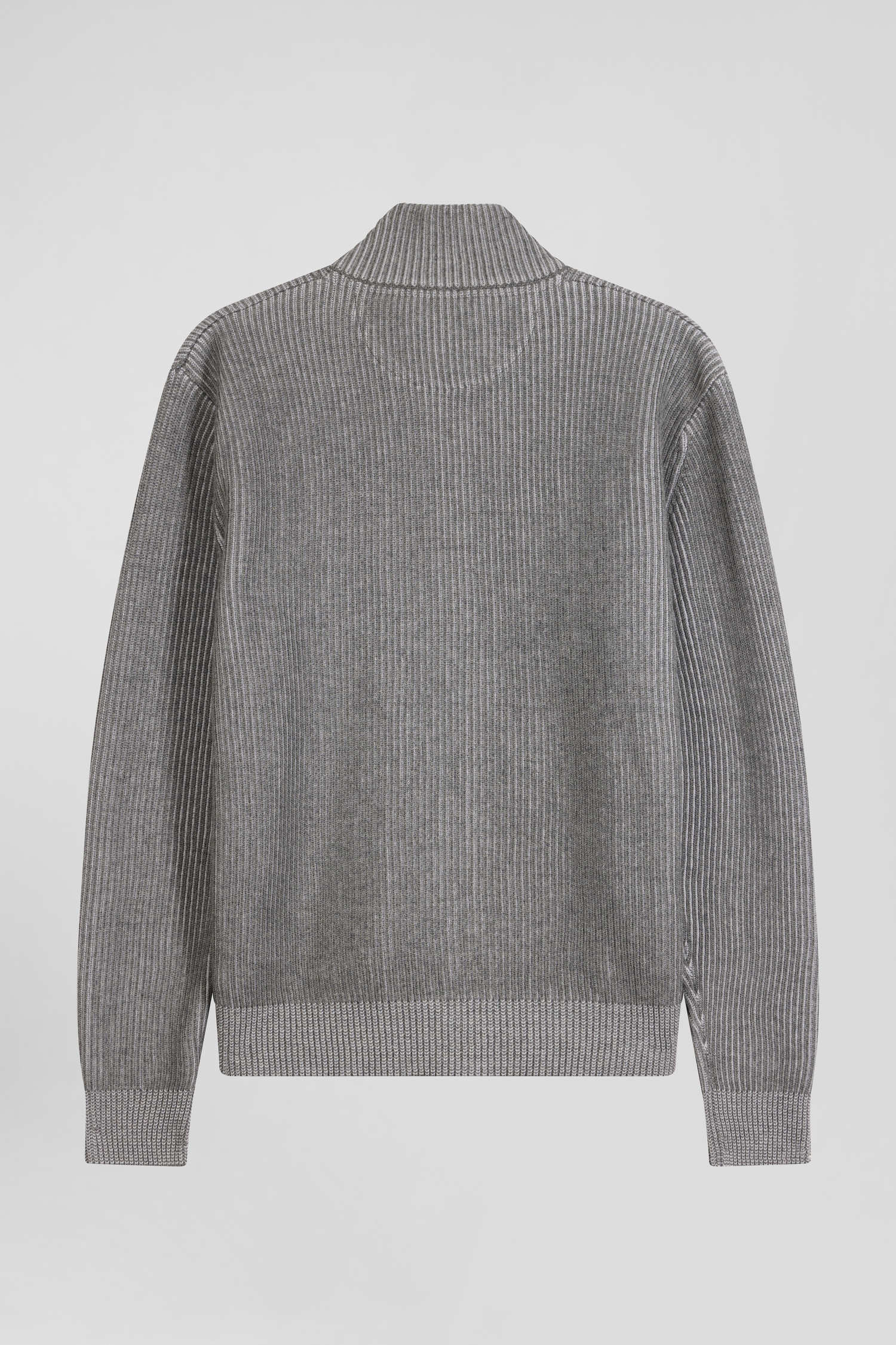 Regular grey wool and cotton zipped cardigan