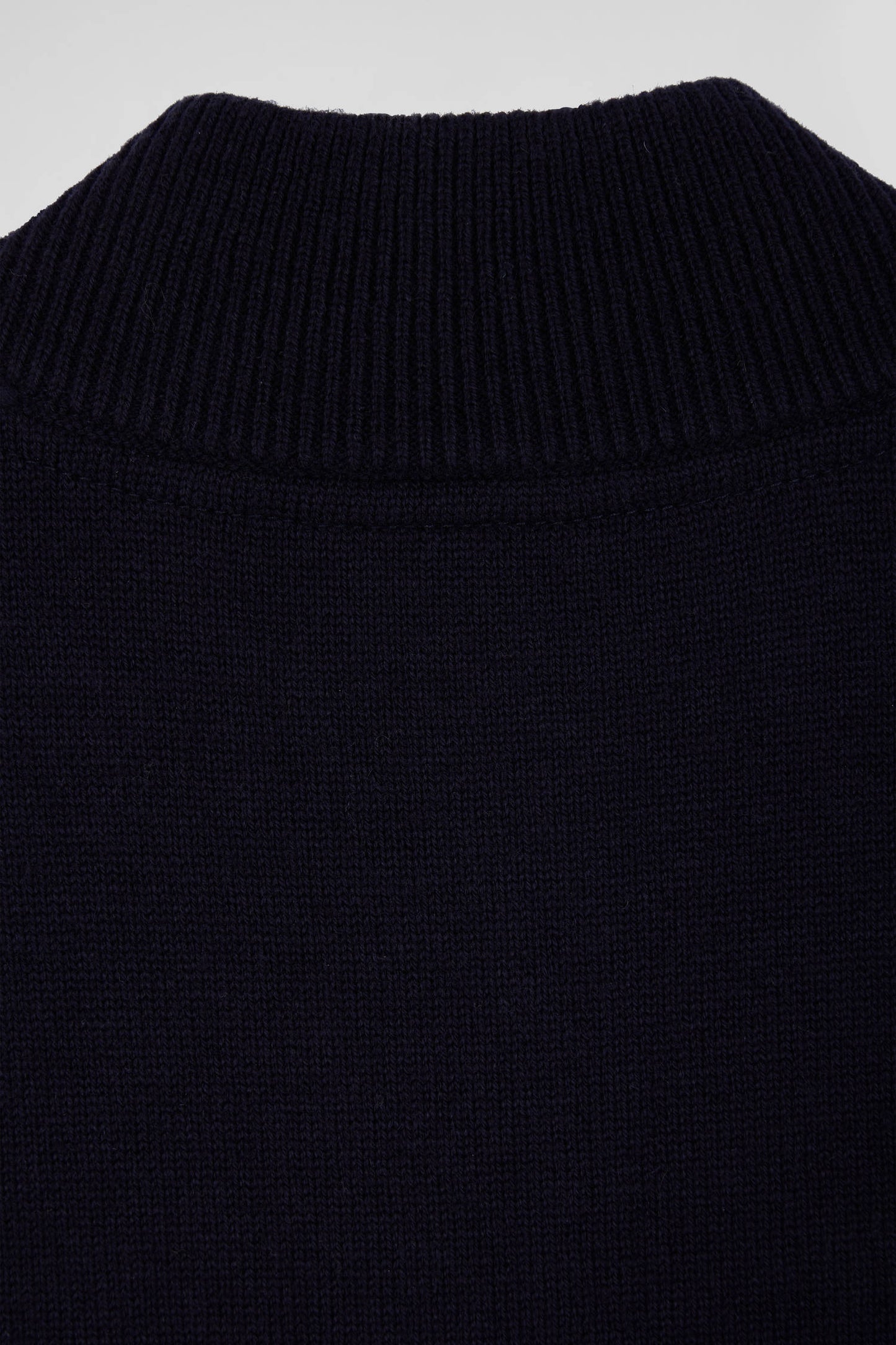 Regular navy blue wool and cotton high collar zipped cardigan