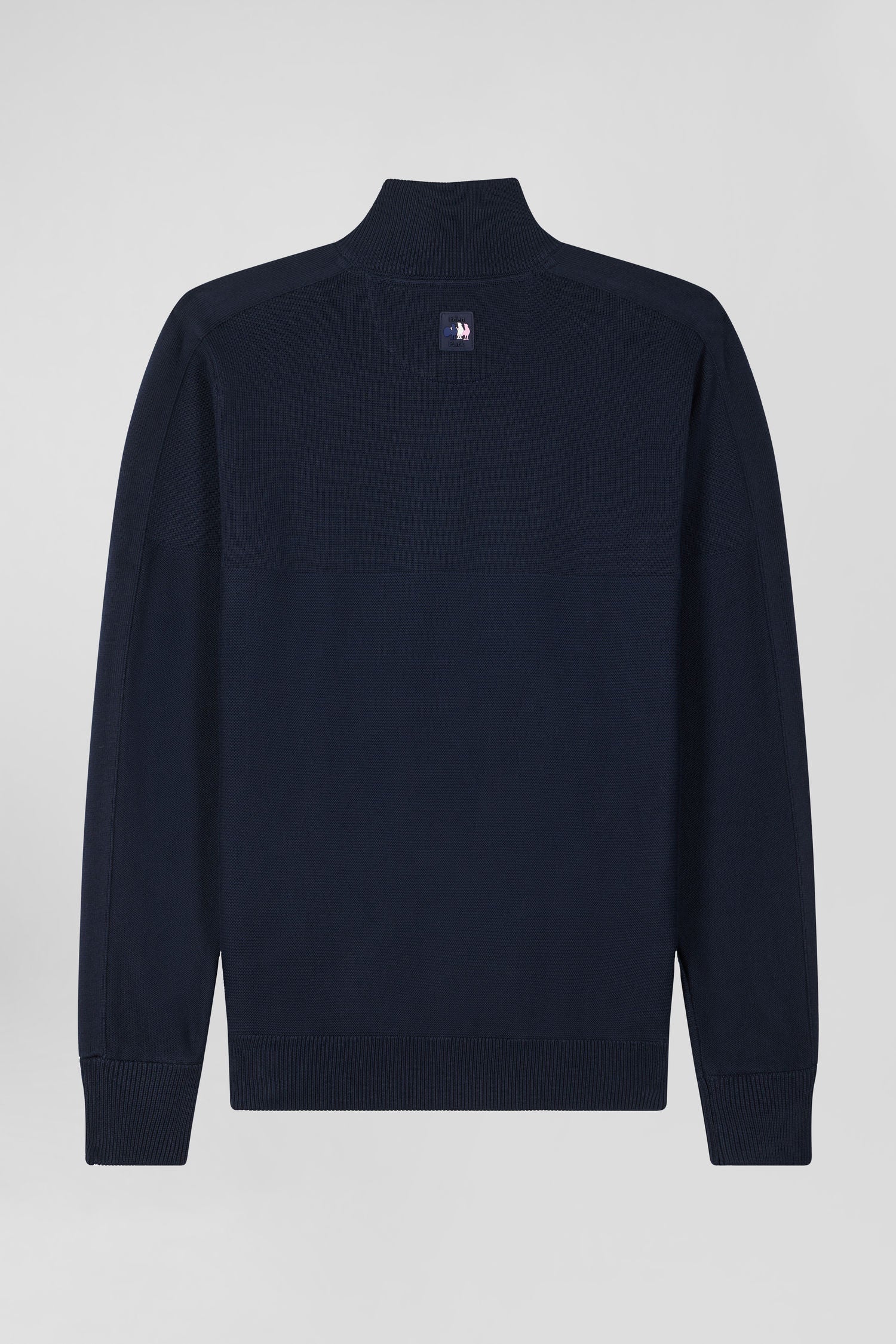 Regular navy blue cotton zipped cardigan with XV de France rubber badge and tricolour details