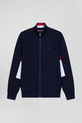 Regular XV de France navy blue cotton zipped cardigan with tricolour details