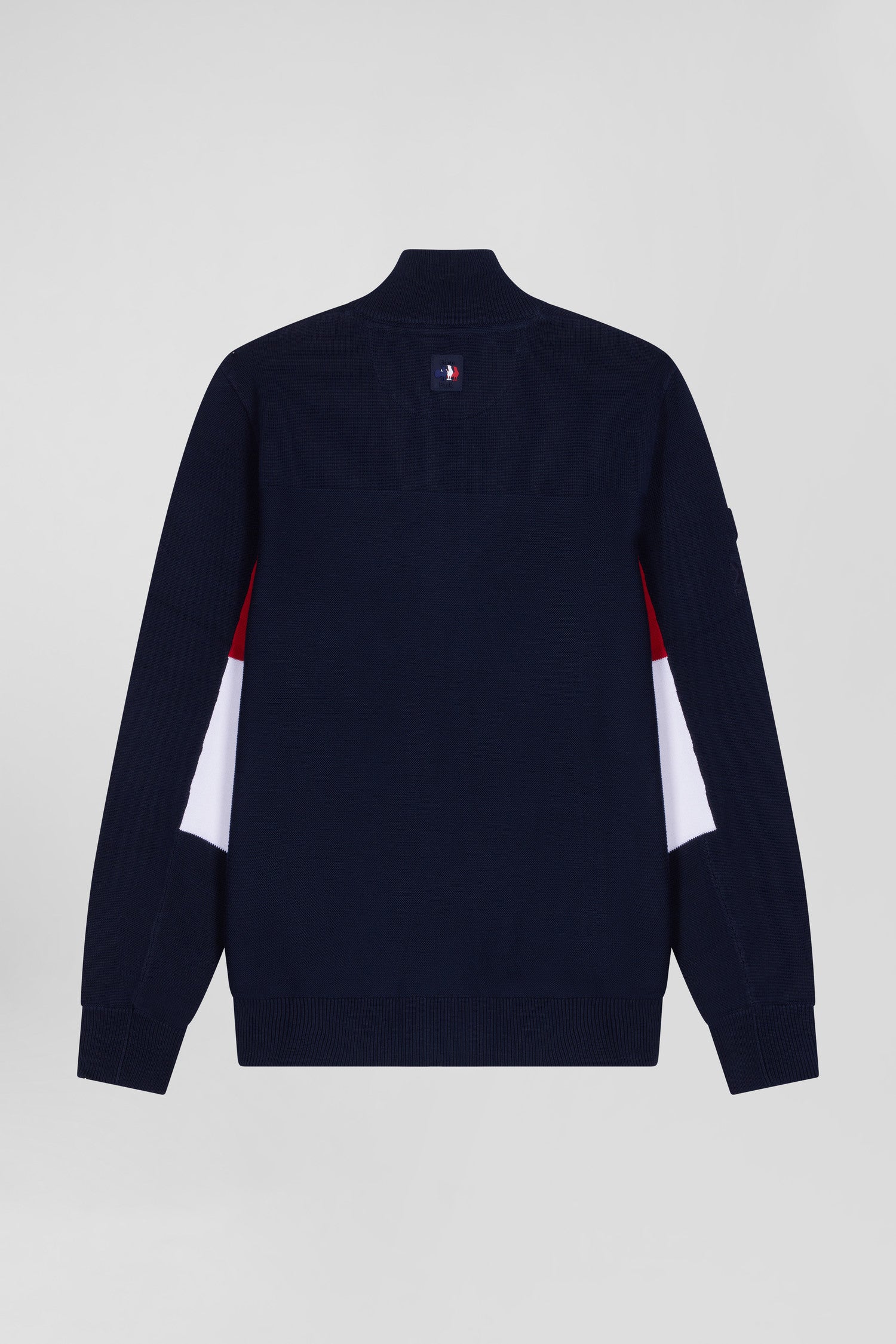 Regular XV de France navy blue cotton zipped cardigan with tricolour details