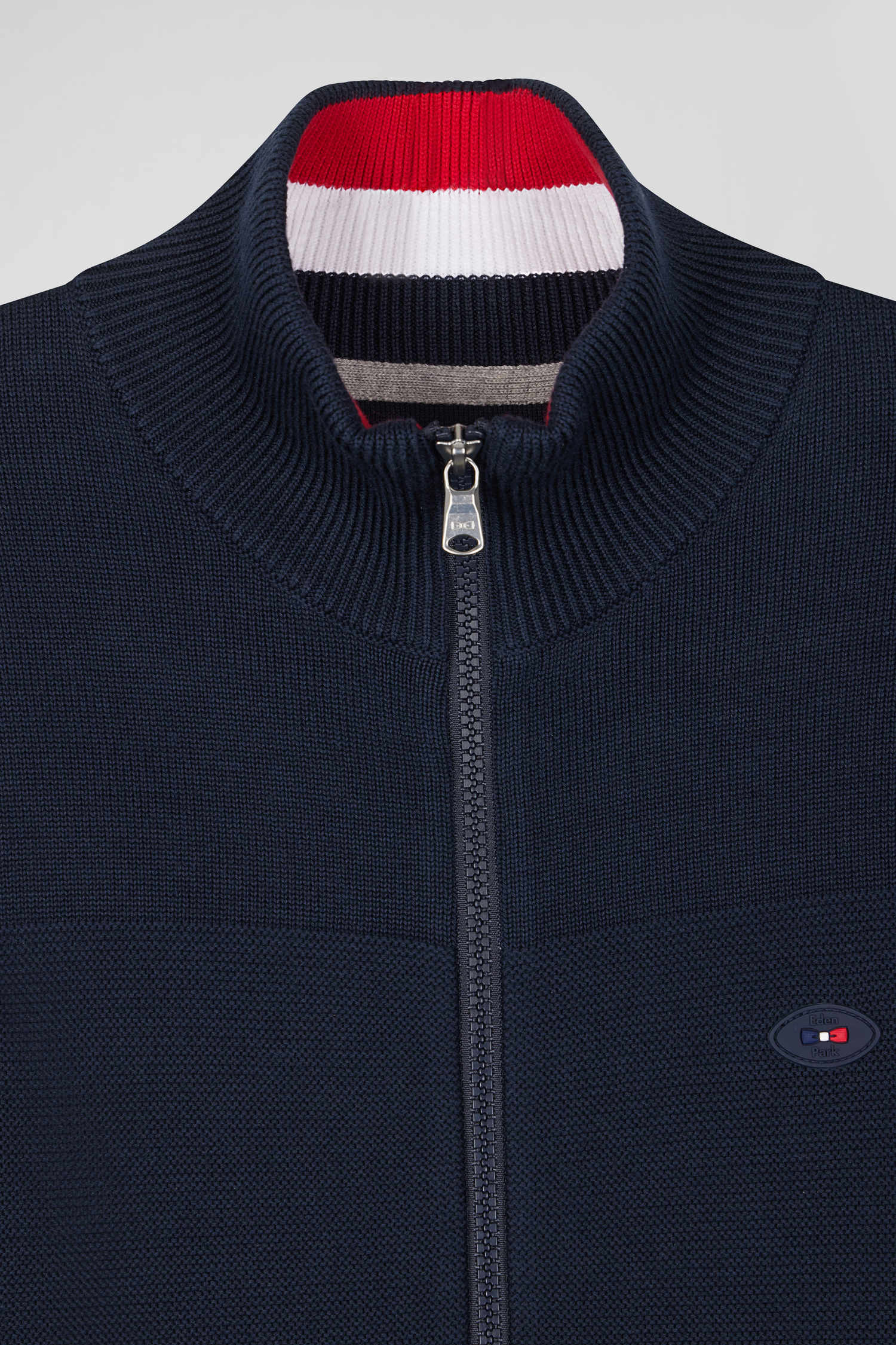 Regular XV de France navy blue cotton zipped cardigan with tricolour details