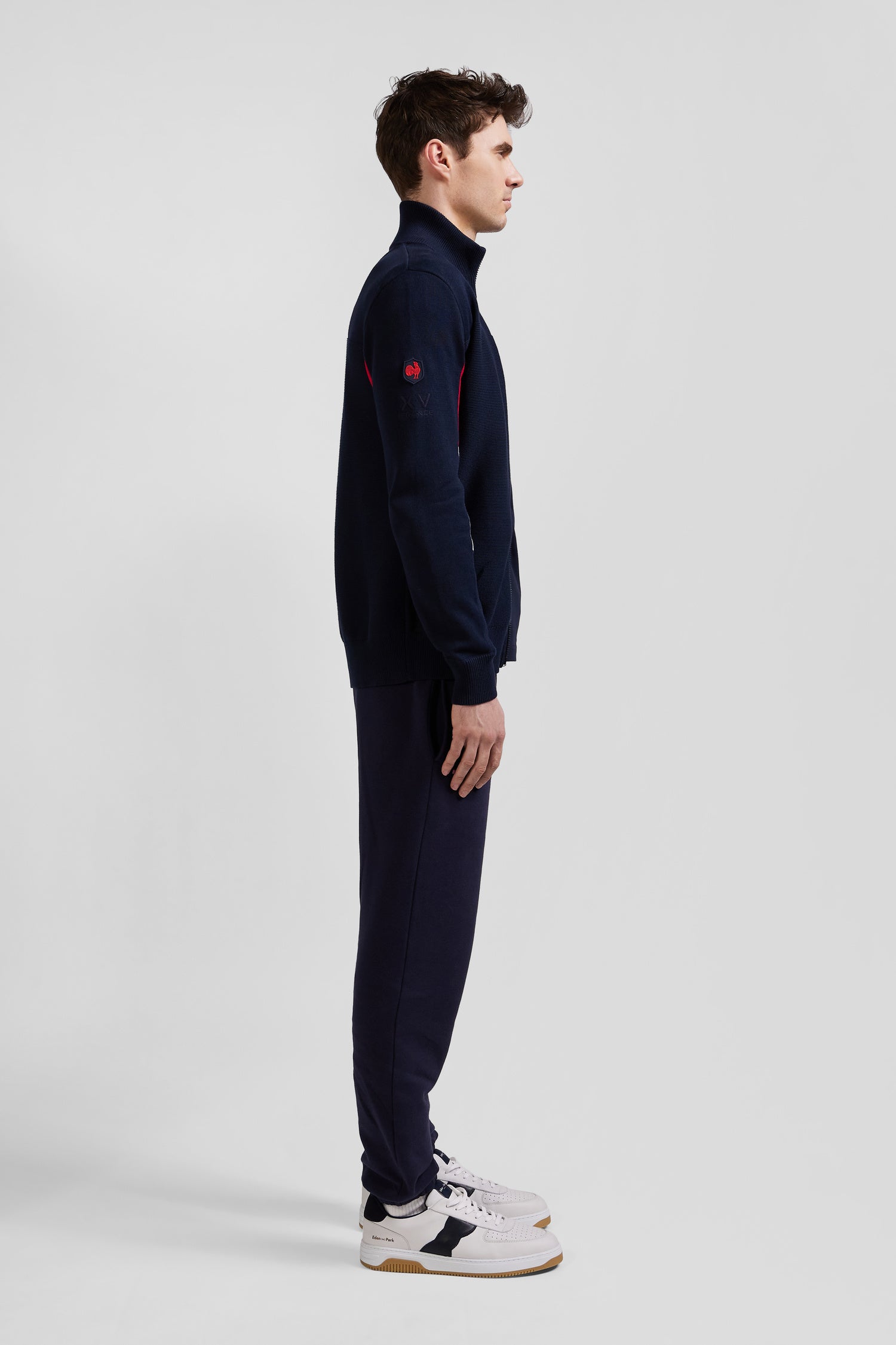 Regular XV de France navy blue cotton zipped cardigan with tricolour details