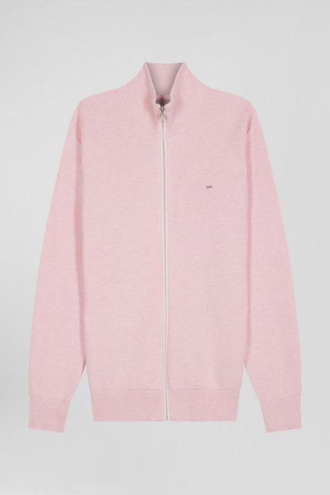Regular plain pink cotton high collar zipped cardigan - Image 2