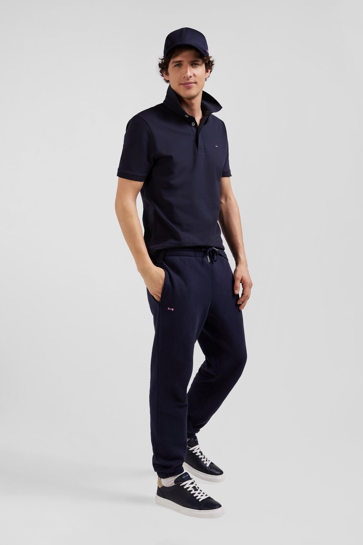 Regular navy blue brushed fleece jogging bottoms