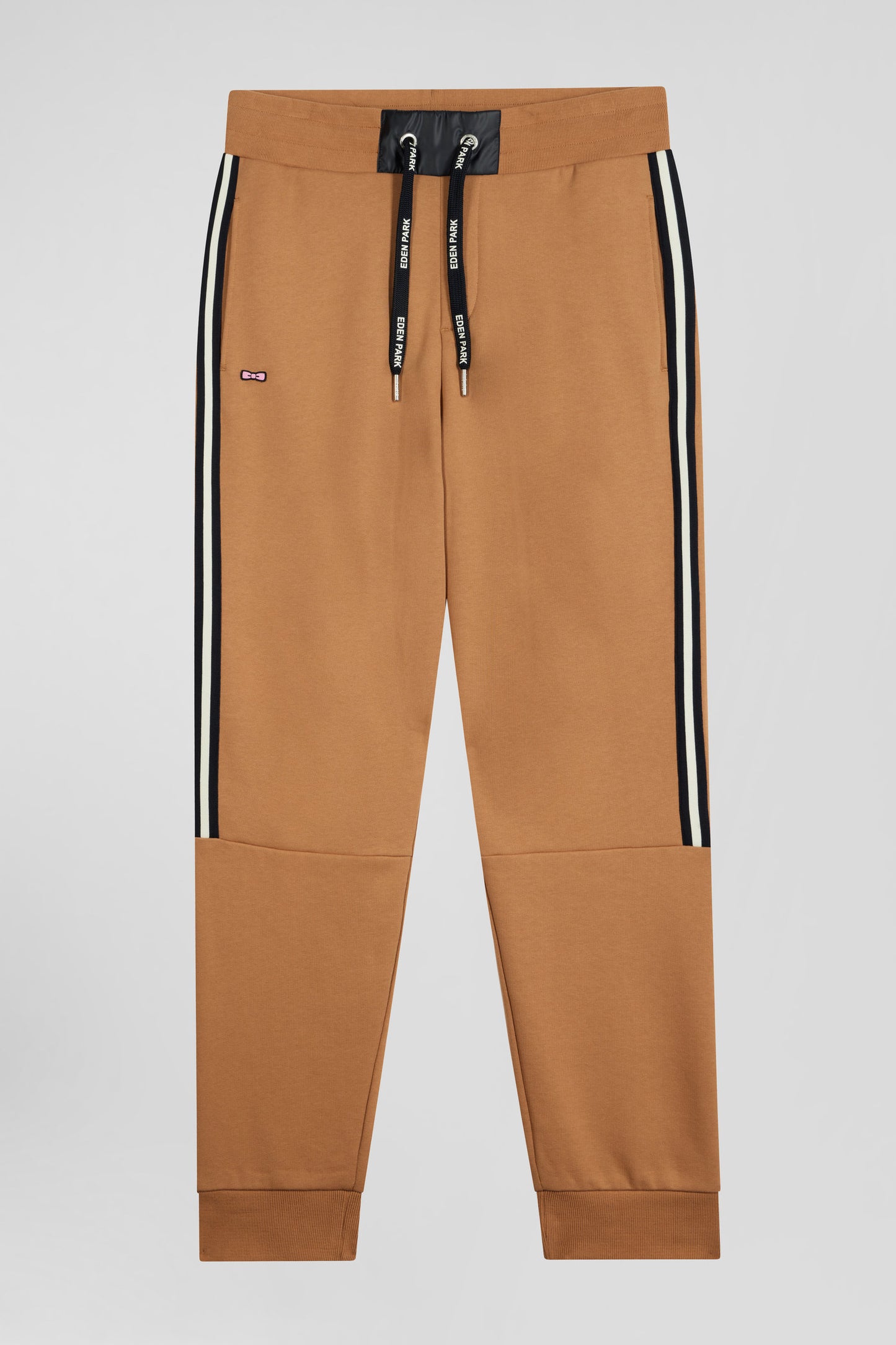 Regular camel mixed cotton jogging bottoms with striped trim