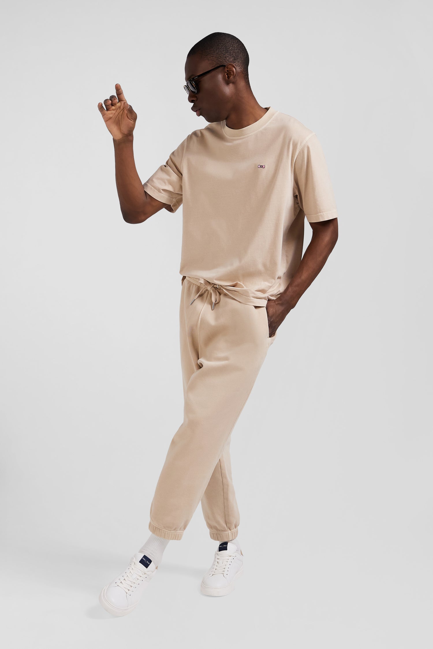 Relax unisex beige brushed cotton fleece jogging bottoms