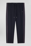 Regular navy blue mixed cotton jogging bottoms with pink piping