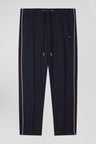 Regular navy blue mixed cotton jogging bottoms with pink piping