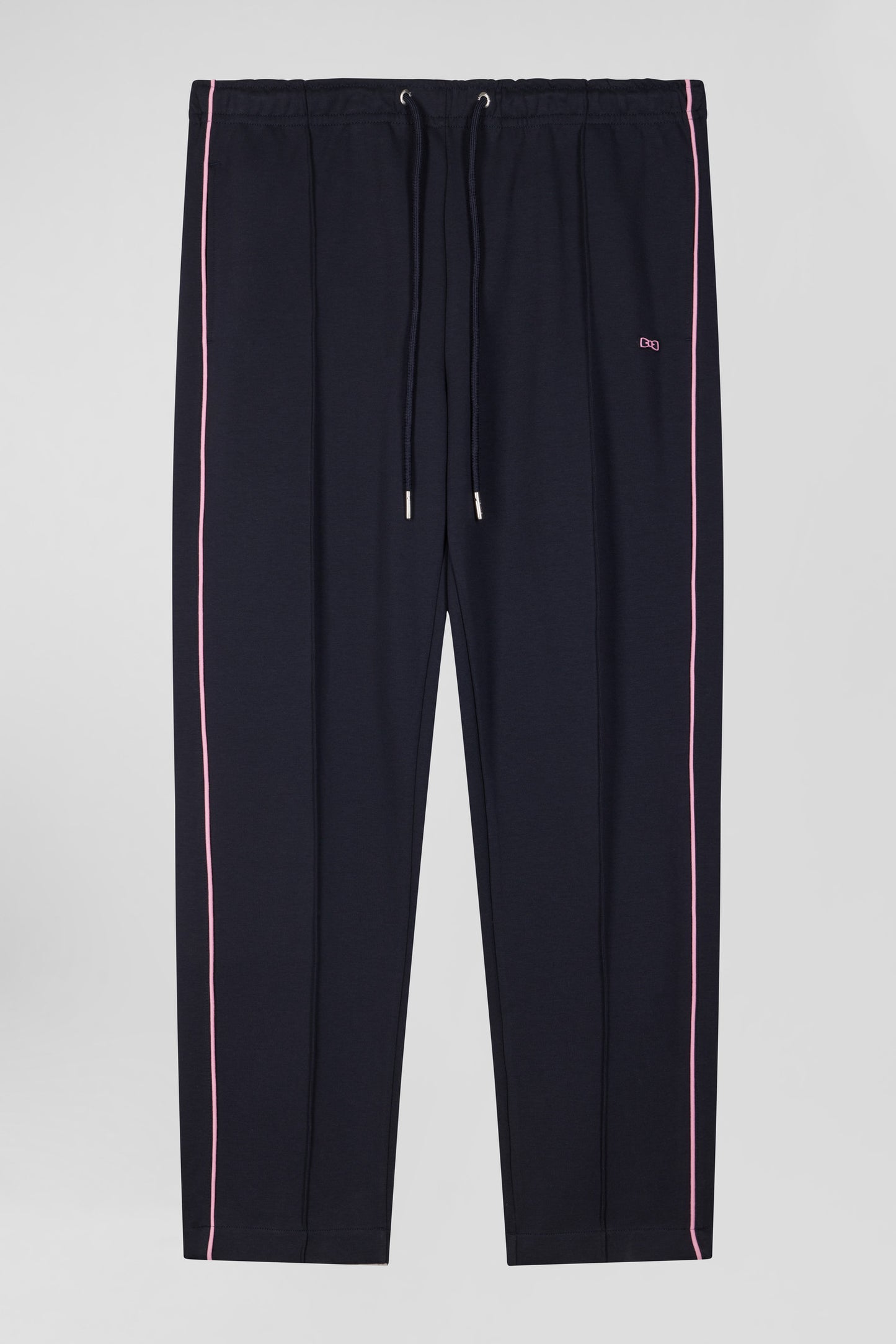 Regular navy blue mixed cotton jogging bottoms with pink piping