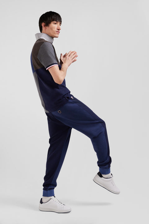 Regular navy blue bicolour mixed cotton jogging bottoms - Image 3