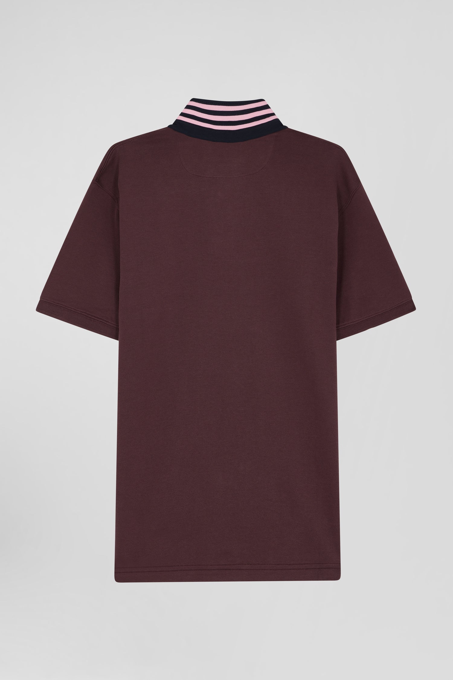 Regular burgundy cotton rugby shirt with striped undercollar