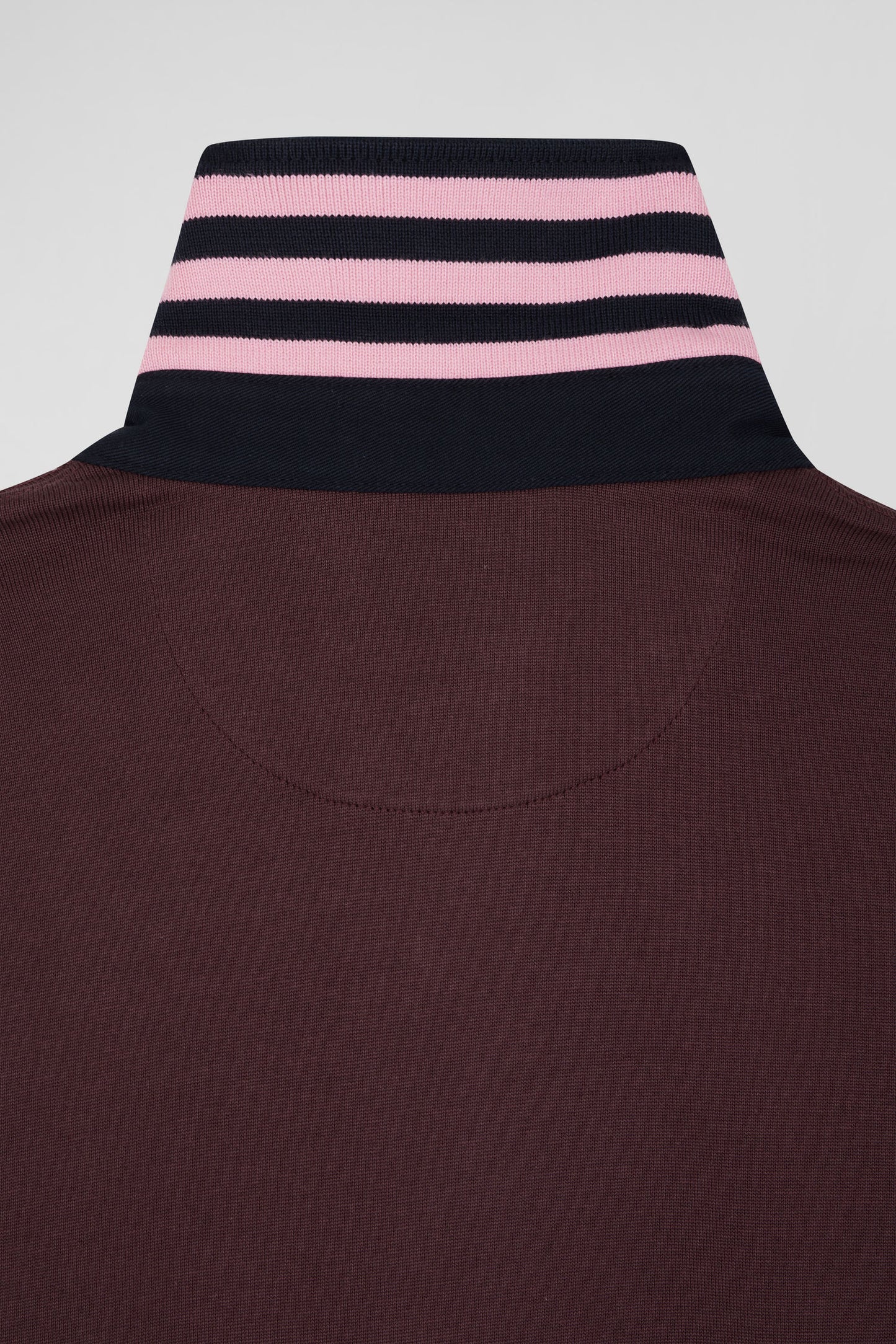 Regular burgundy cotton rugby shirt with striped undercollar