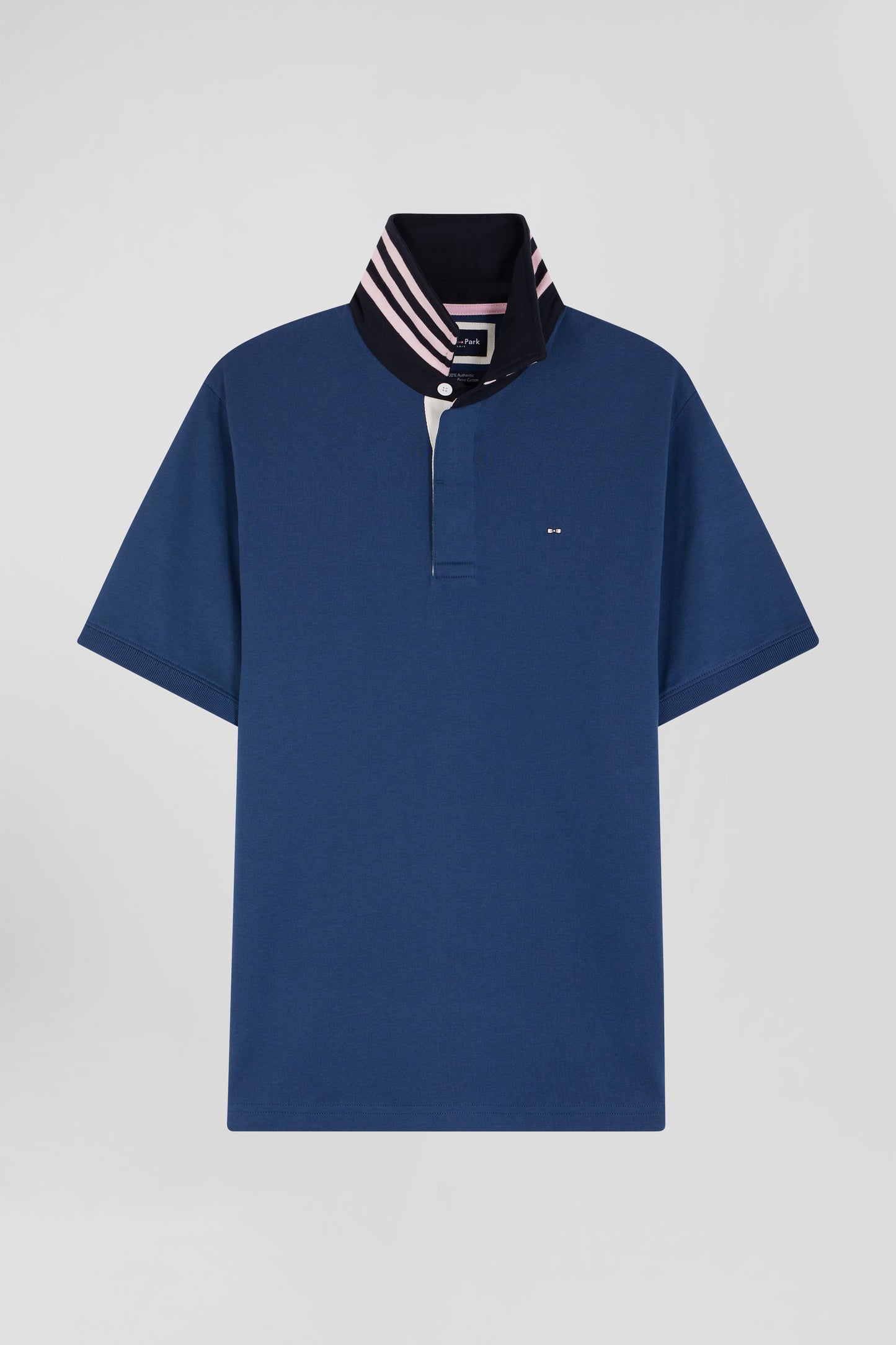 Regular dark blue cotton rugby shirt with contrasted collar
