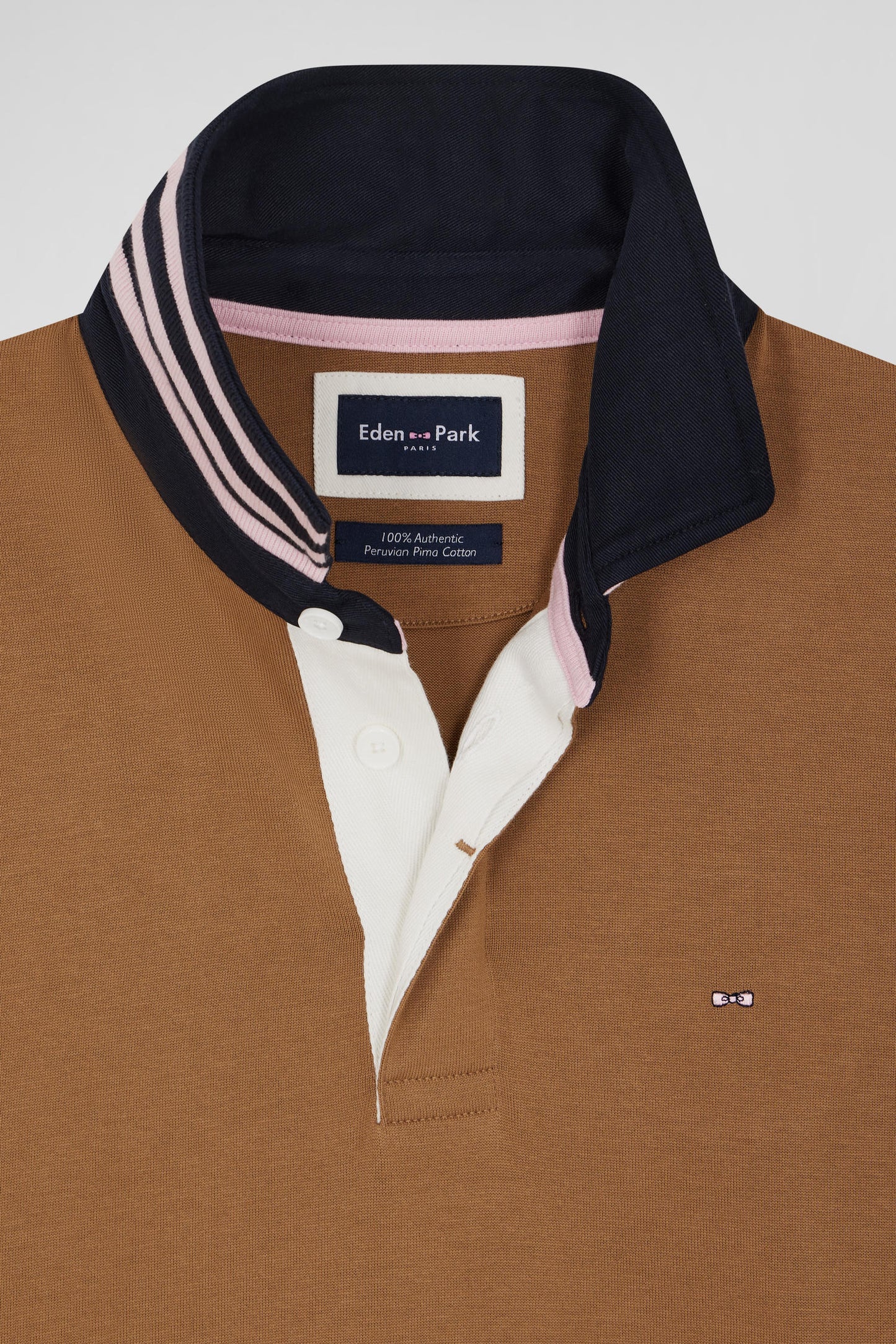 Hazelnut cotton jersey with contrasting collar Regular fit