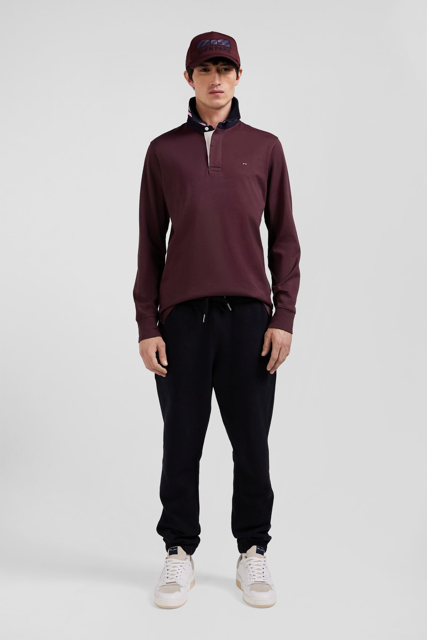 Regular burgundy long-sleeved Pima cotton rugby shirt