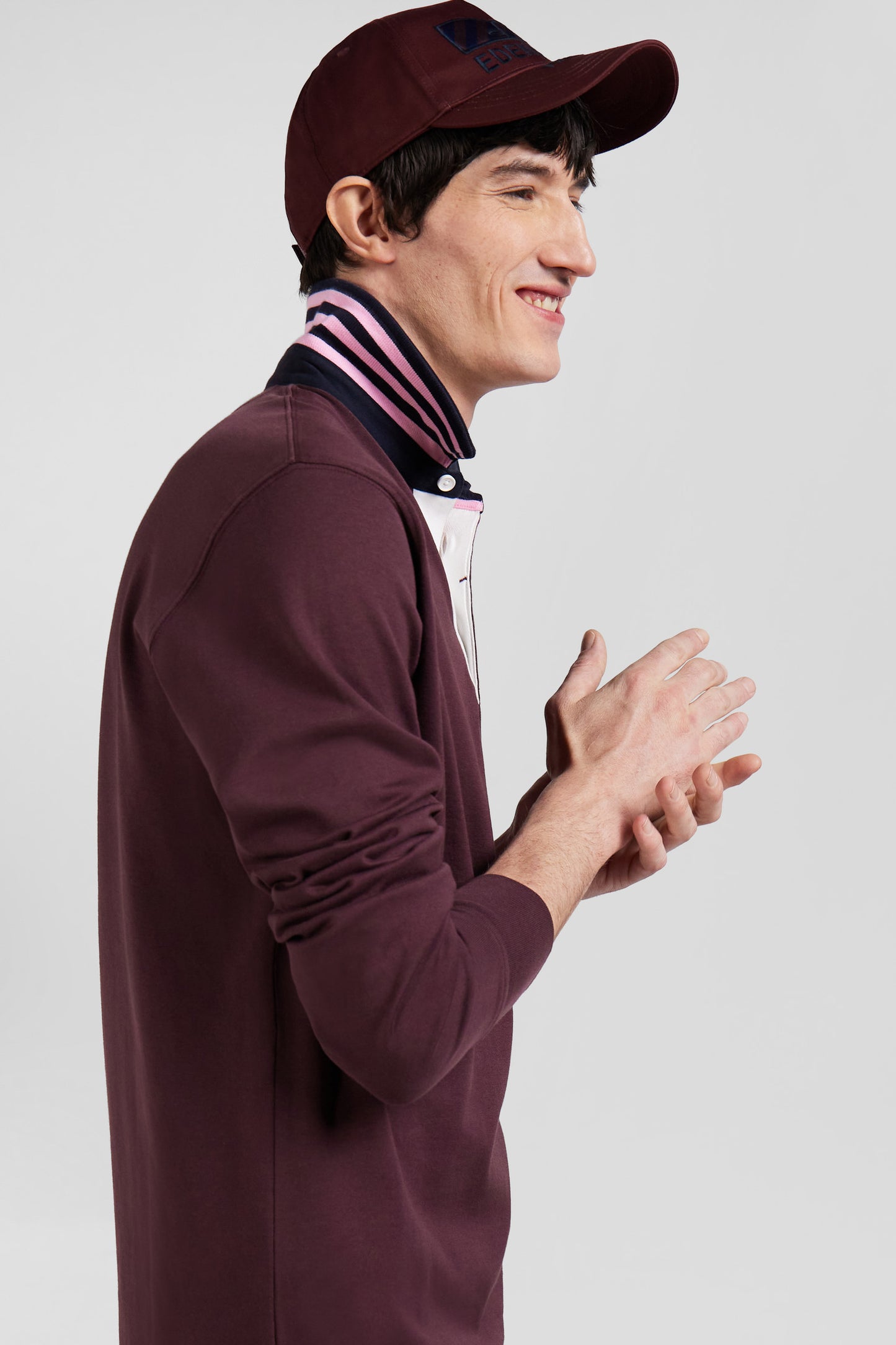 Regular burgundy long-sleeved Pima cotton rugby shirt