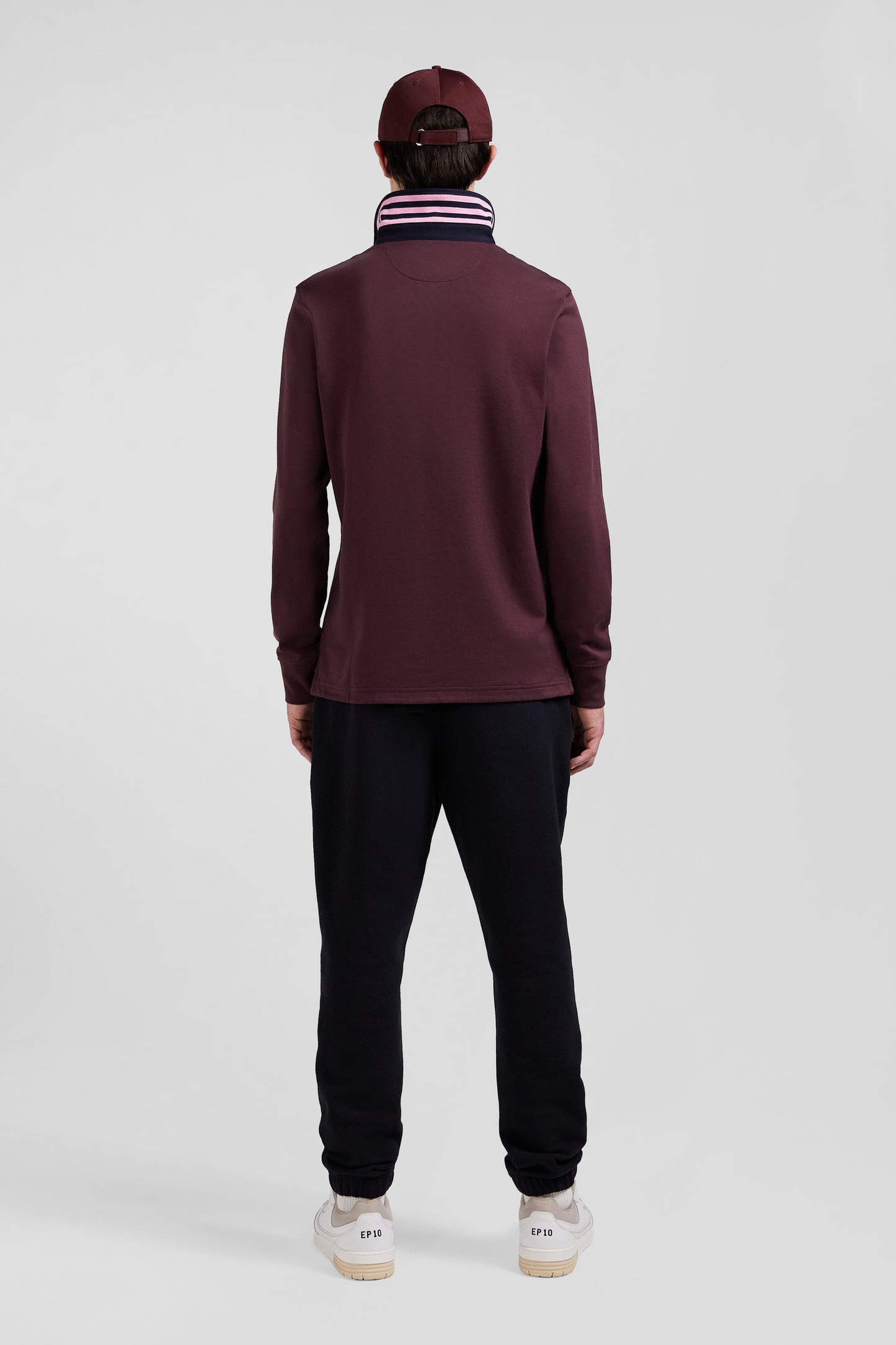 Regular burgundy long-sleeved Pima cotton rugby shirt