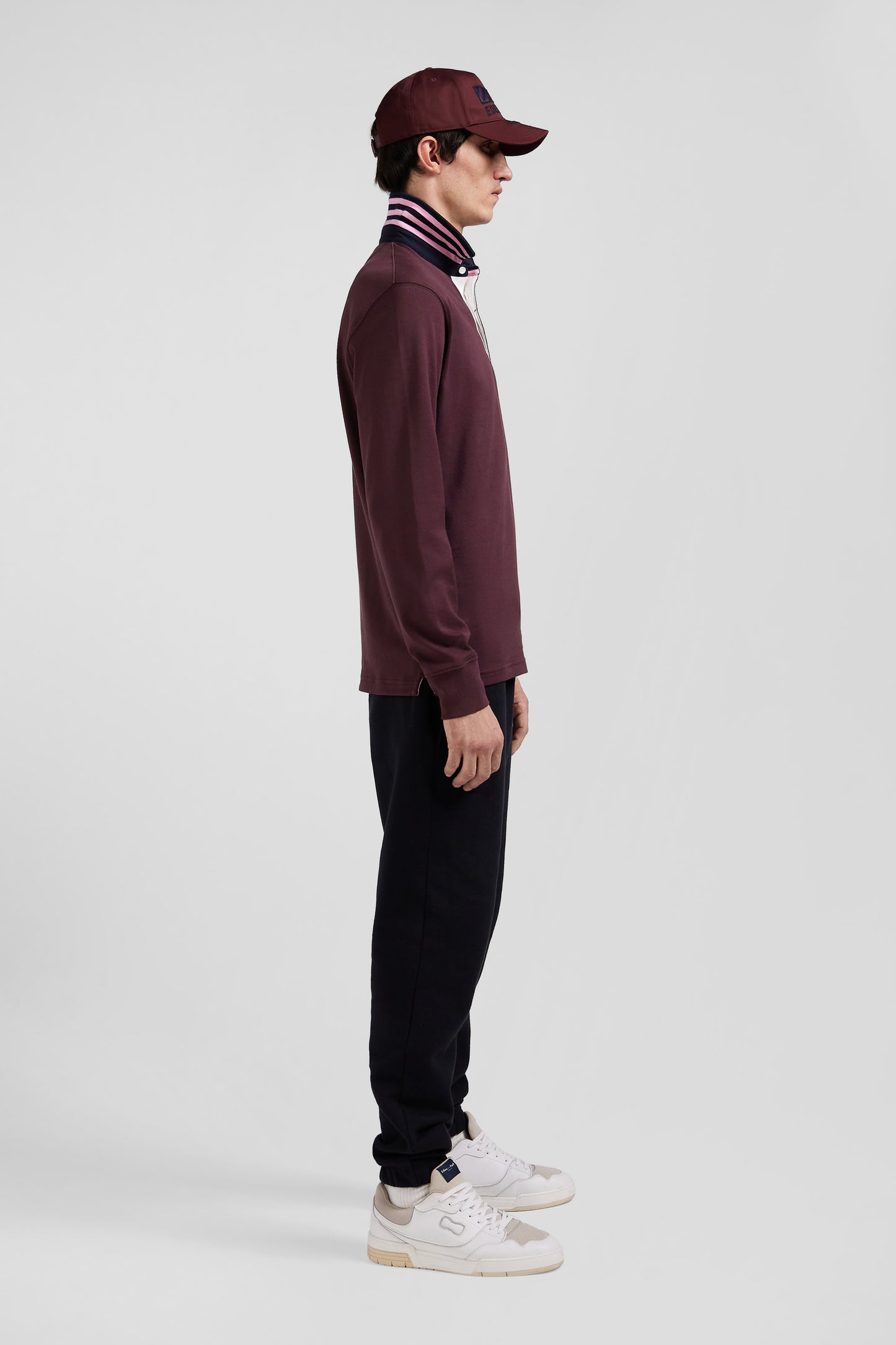 Regular burgundy long-sleeved Pima cotton rugby shirt