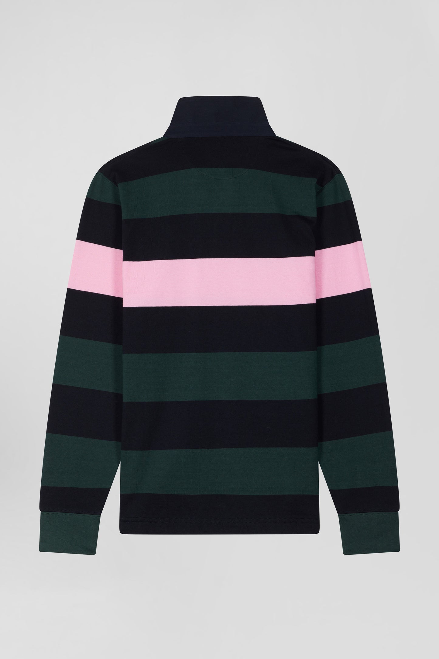 Regular green long-sleeved striped cotton rugby shirt