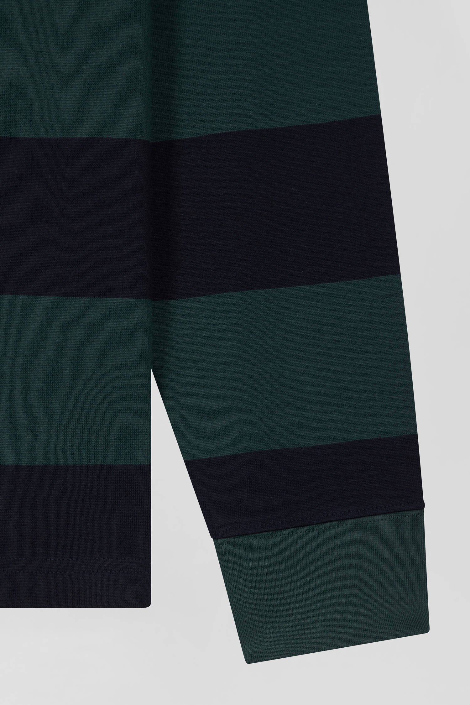 Regular green long-sleeved striped cotton rugby shirt