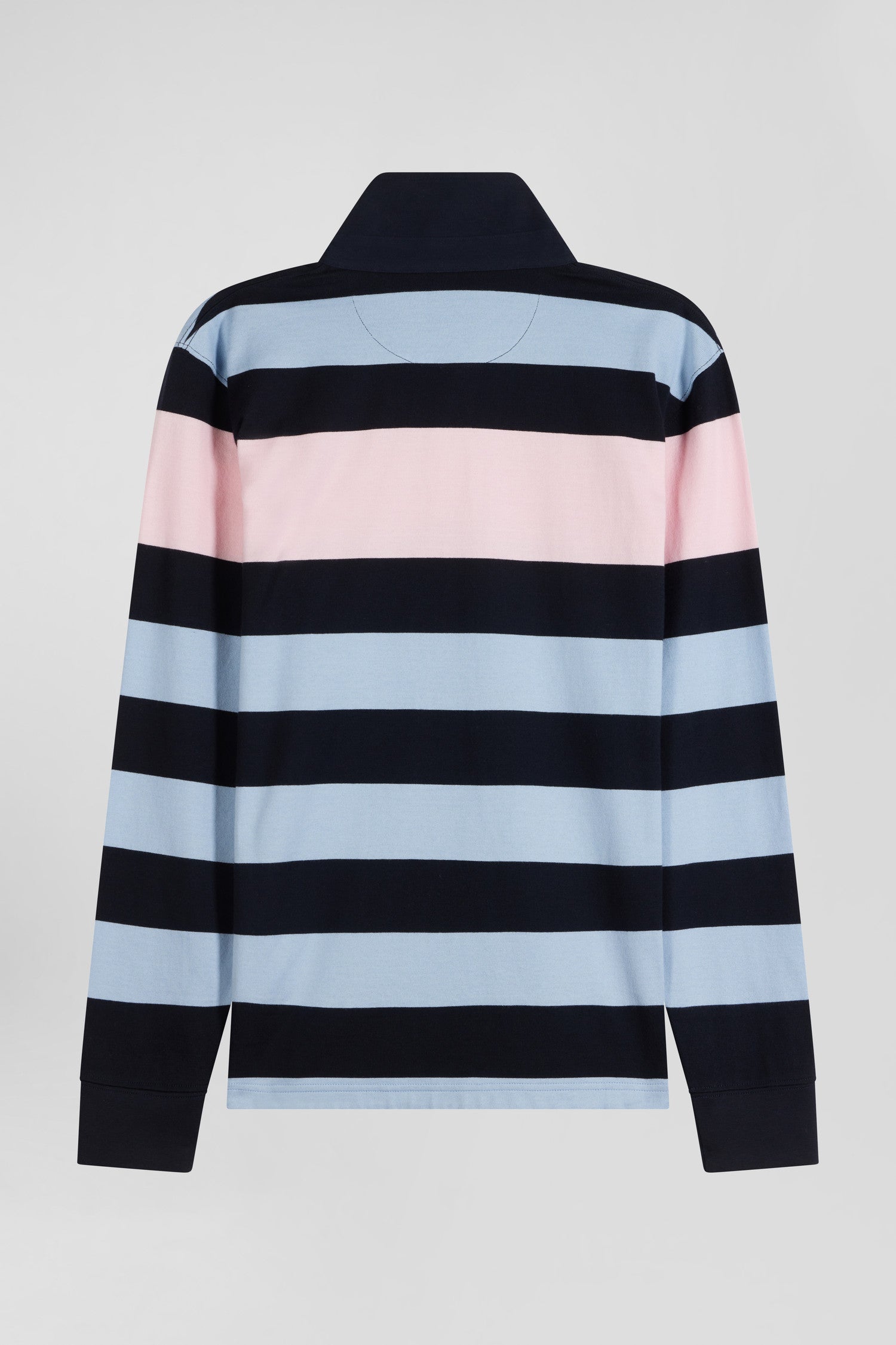 Regular sky blue long-sleeved striped cotton rugby shirt