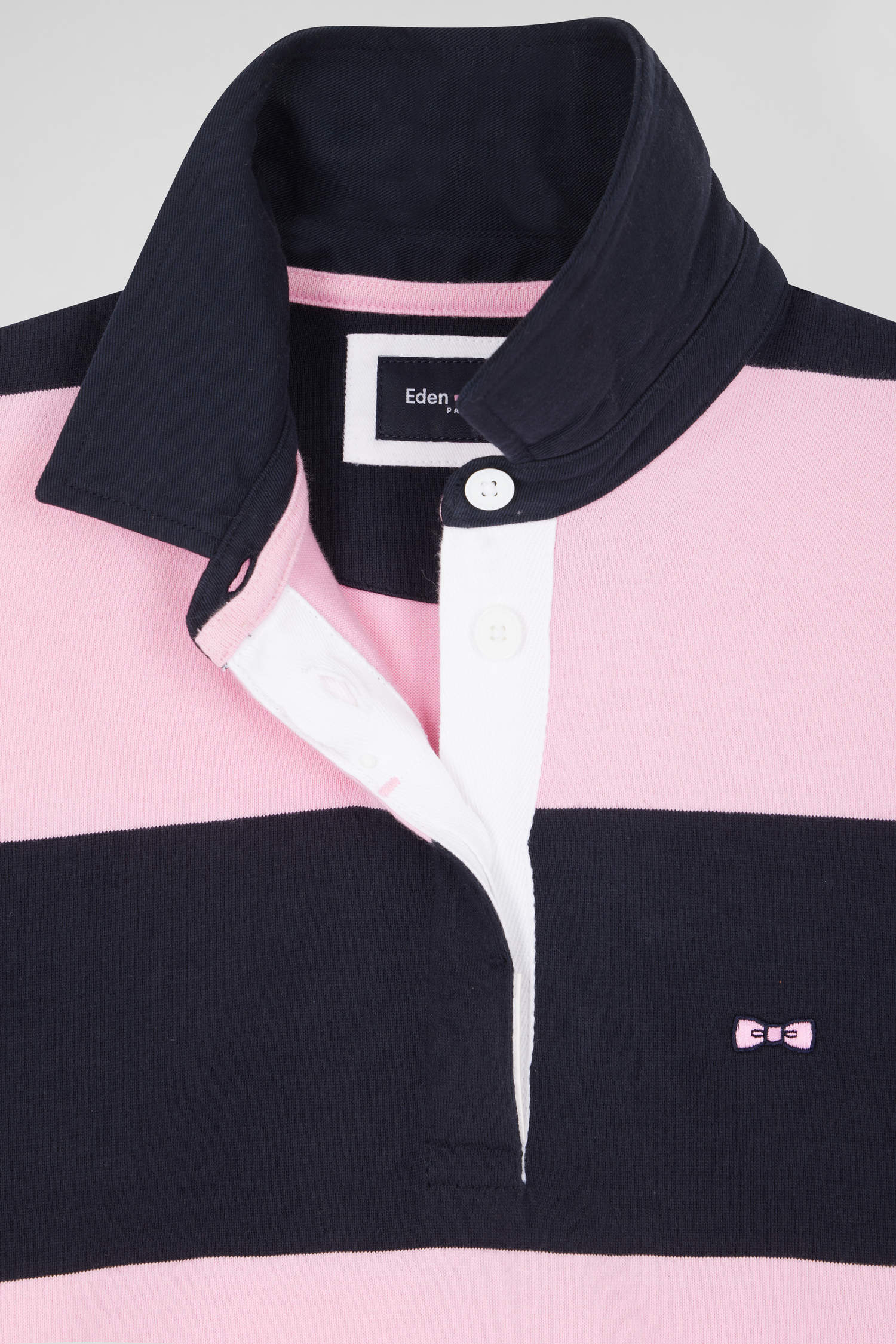 Relaxed navy and pink striped long-sleeved cotton rugby shirt