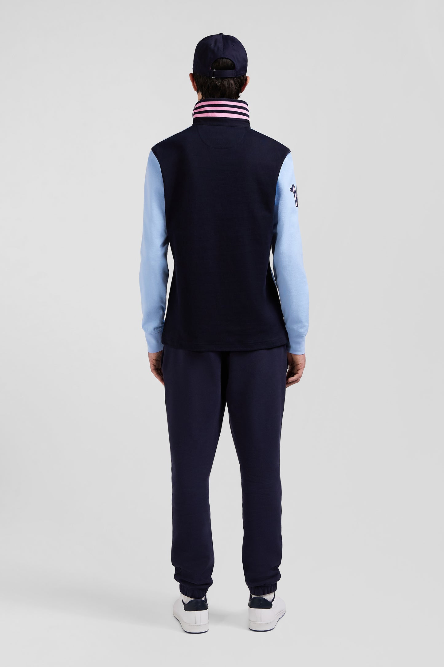 Regular sky blue long-sleeved cotton rugby shirt with sleeve N°10 embroidery