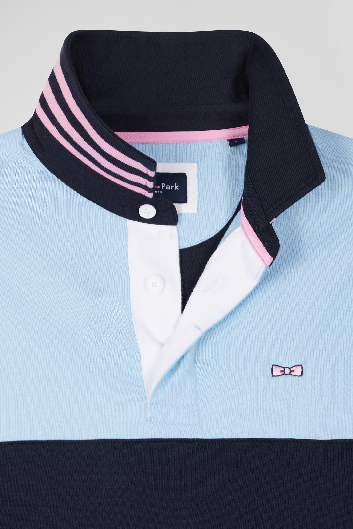 Regular sky blue long-sleeved cotton rugby shirt with sleeve N°10 embroidery